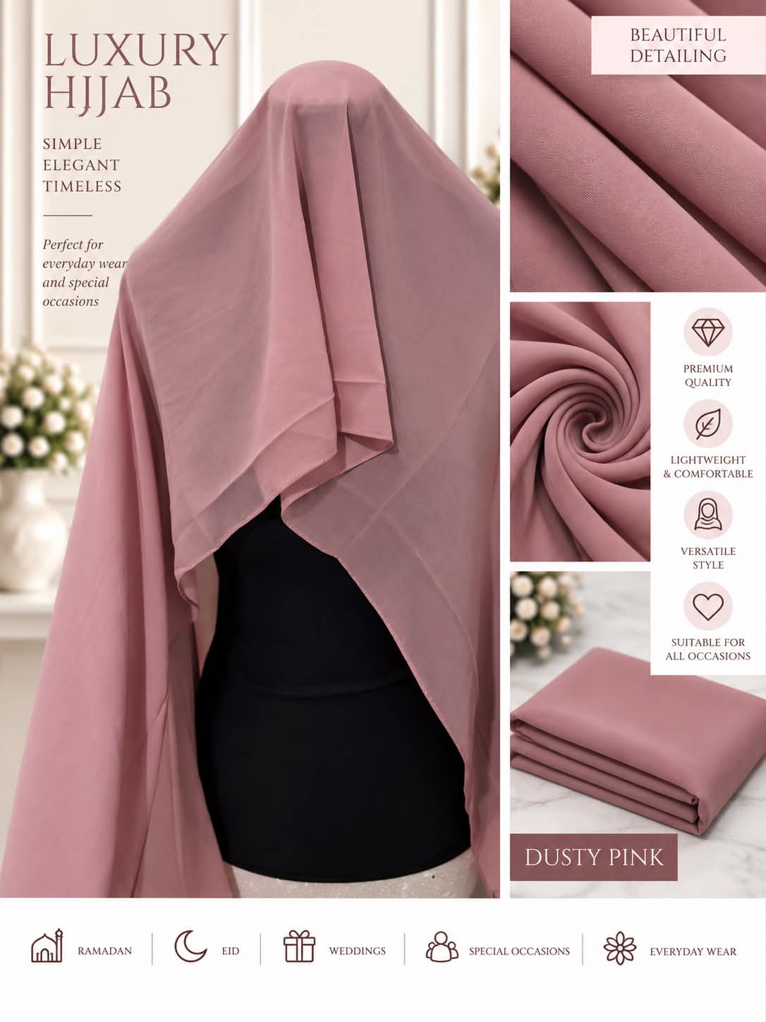 Women’s Chiffon Hijab Scarf Lightweight Soft Plain Headscarf everyday Modest Muslim Shawl