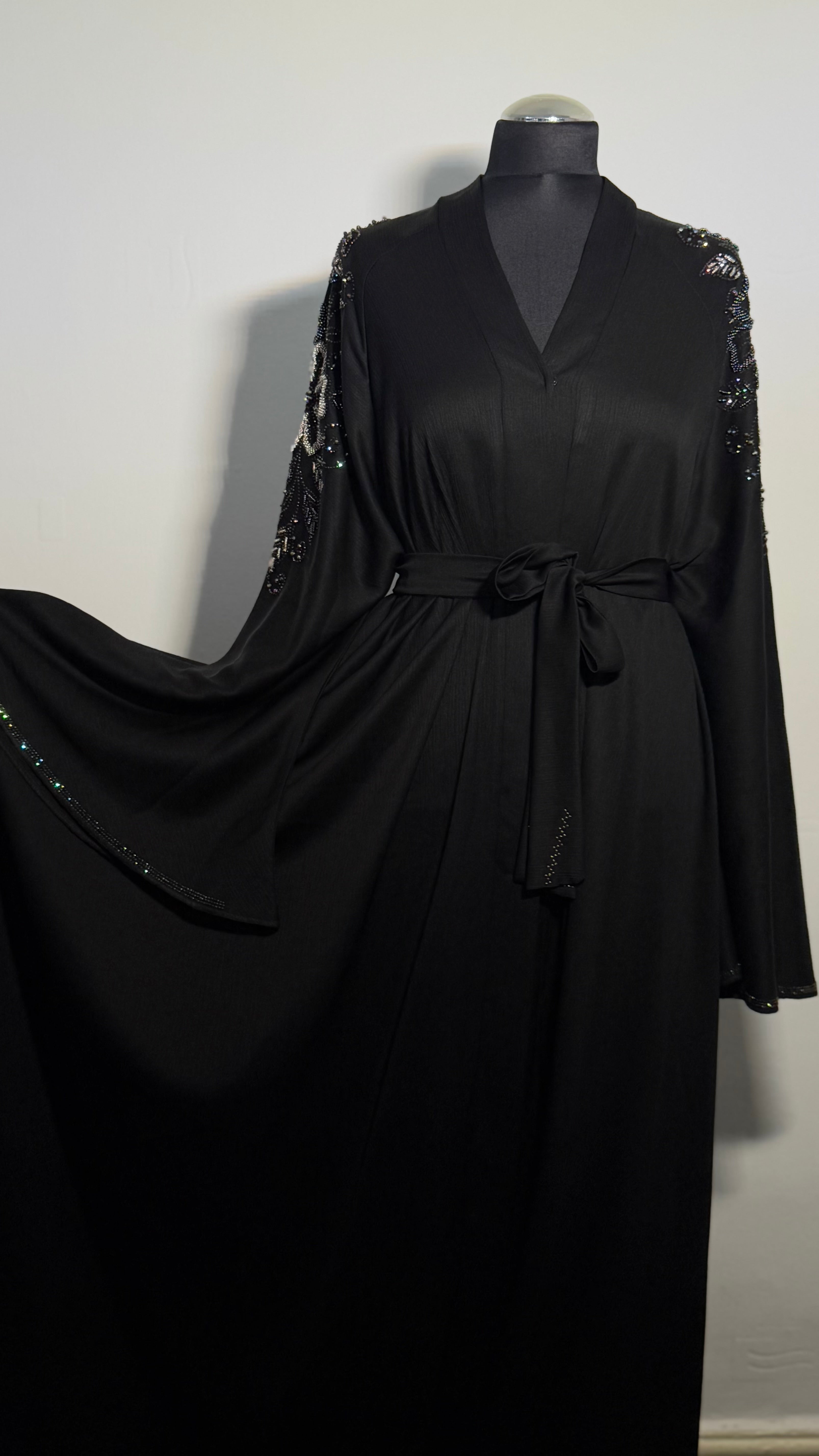 Luxury Black Beaded Abaya | Elegant Evening Abaya Dress | Modest Kaftan with Crystal Embroidery | Eid & Special Occasion Abaya
