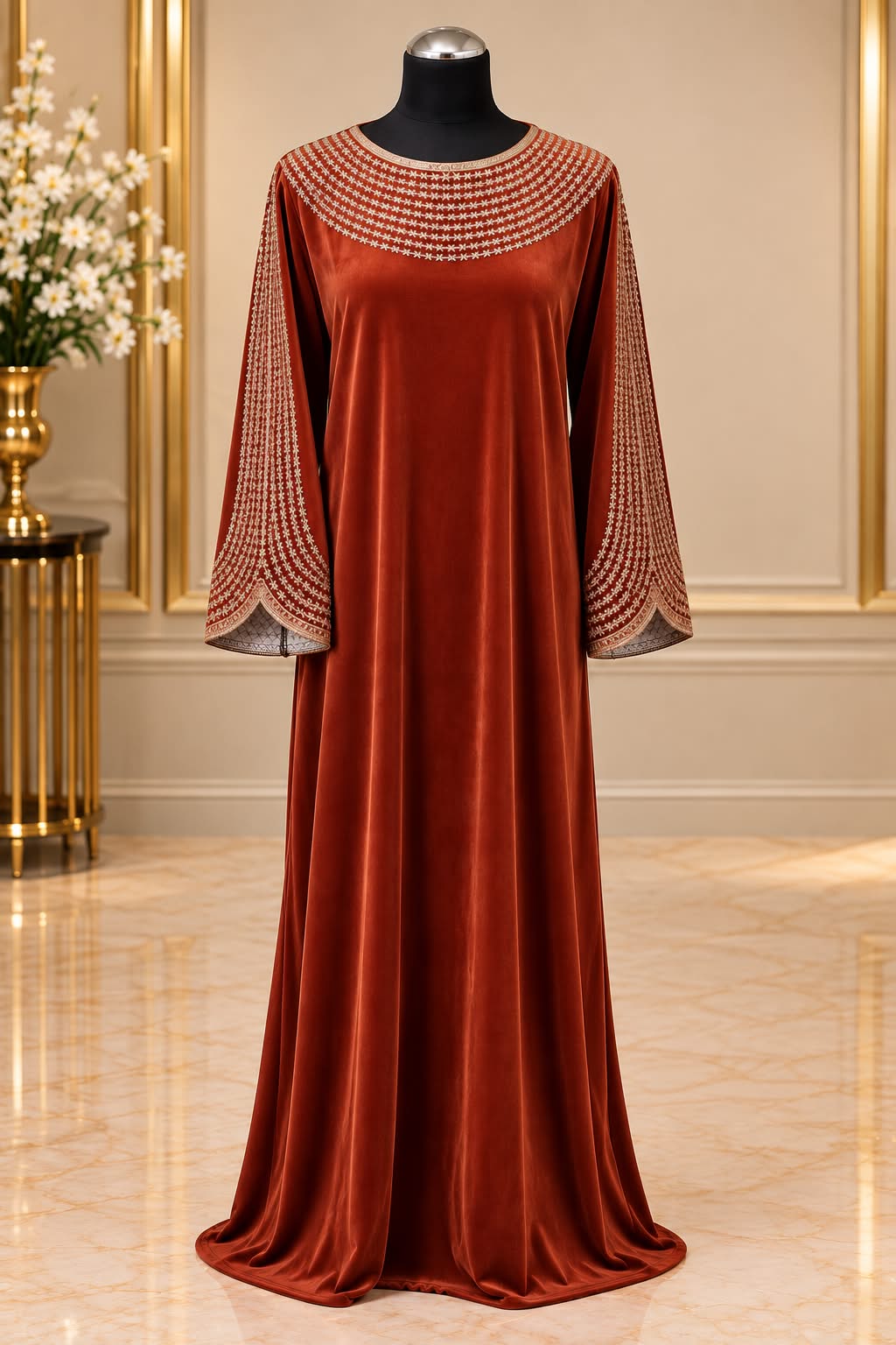 Luxury Velvet Jalabiya Maxi Dress   Embellished Wide Sleeve Abaya  Elegant Modest Occasion Dress