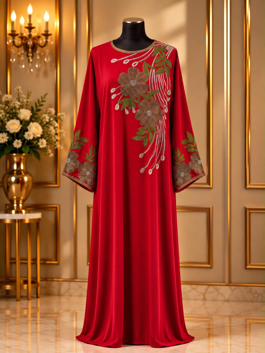 Floral Embellished Jalabiya Maxi Dress