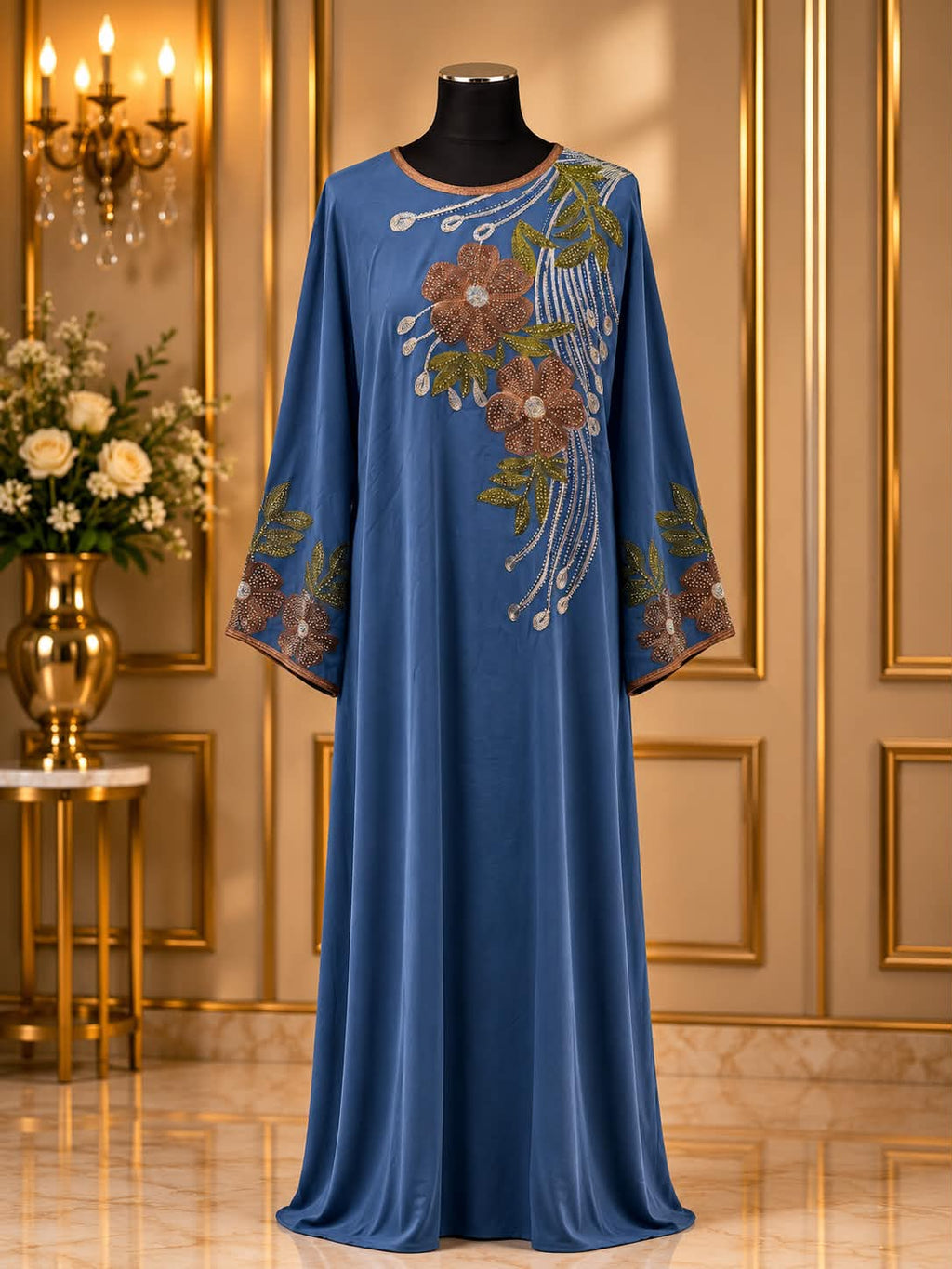 Floral Embellished Jalabiya Maxi Dress
