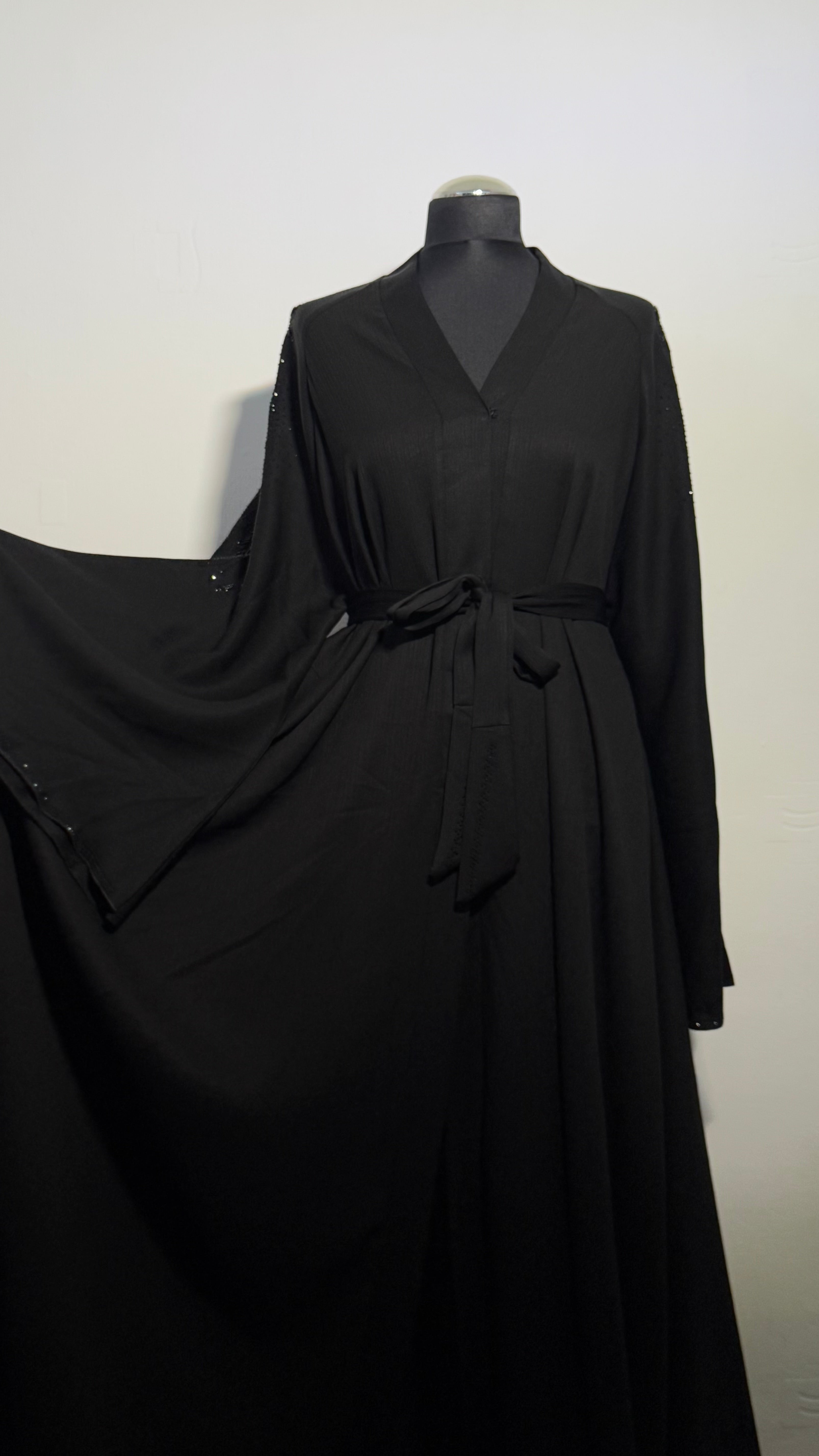 Luxury Black Crystal Abaya Free Size | Elegant Modest Dress | Sparkly Evening Kaftan | Eid & Occasion Wear