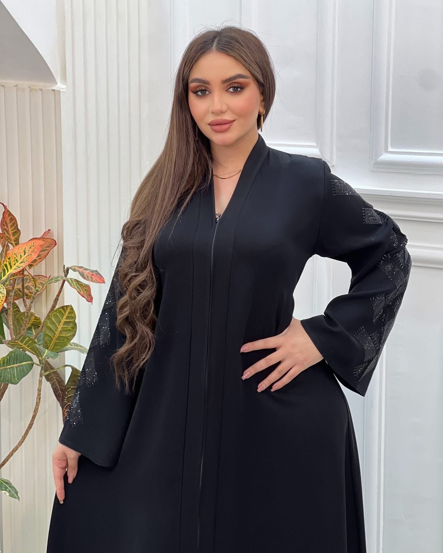 Embroidered Abaya Dress with Crystal Detail | Islamic Modest Wear for Everyday & Occasions | Luxury