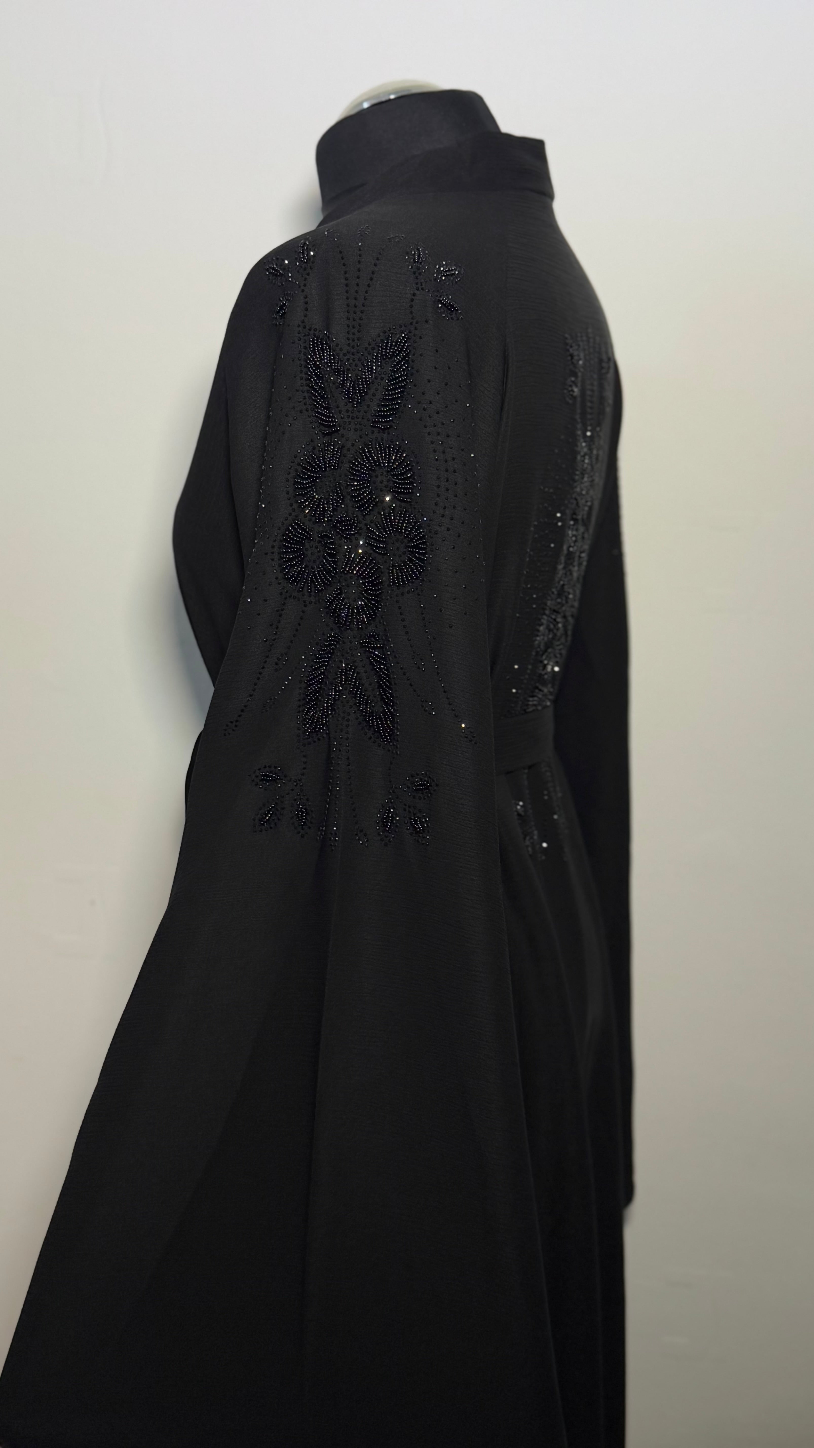 Luxury Black Crystal Abaya Free Size | Elegant Modest Dress | Sparkly Evening Kaftan | Eid & Occasion Wear