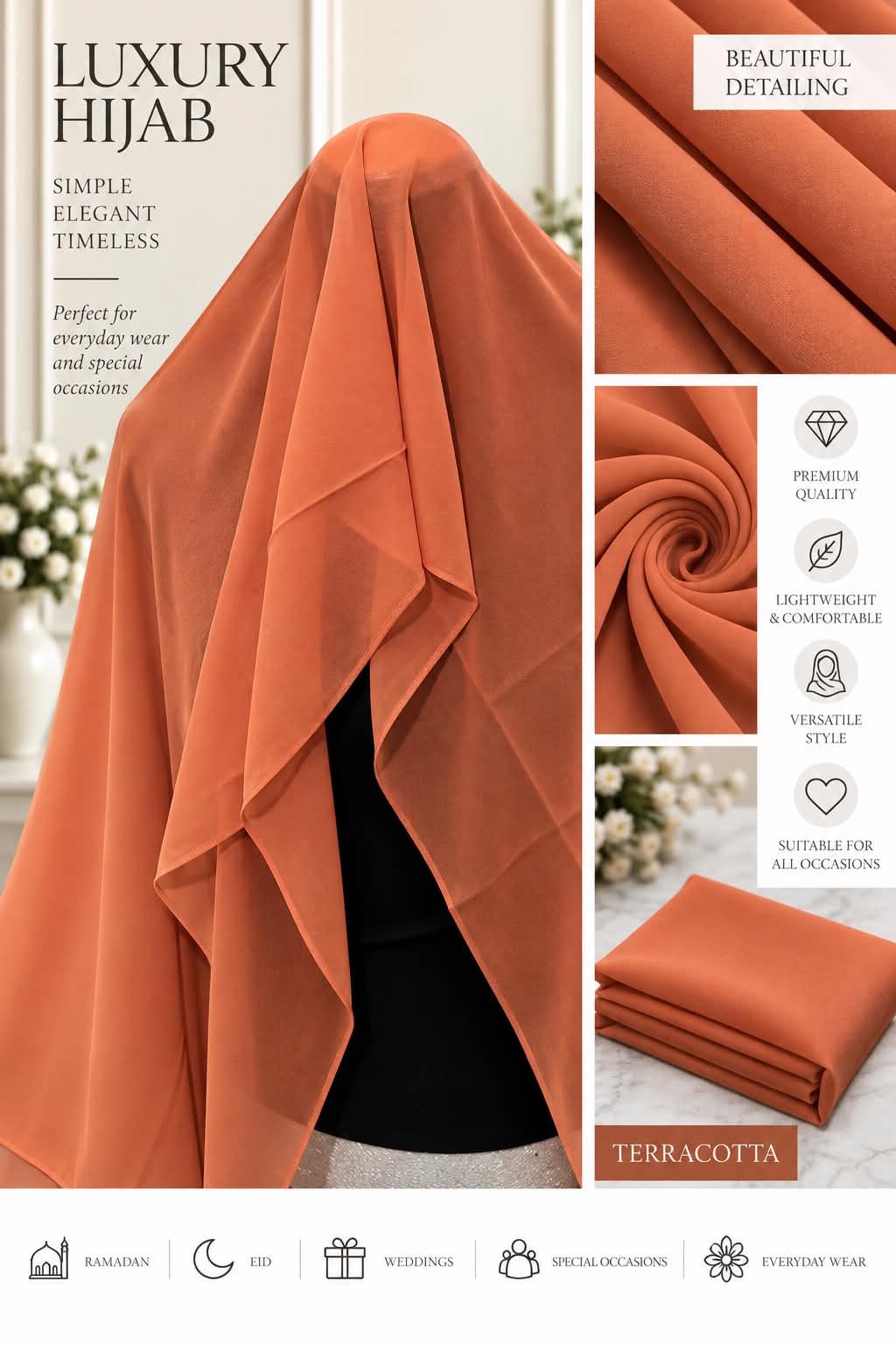 Women’s Chiffon Hijab Scarf Lightweight Soft Plain Headscarf everyday Modest Muslim Shawl