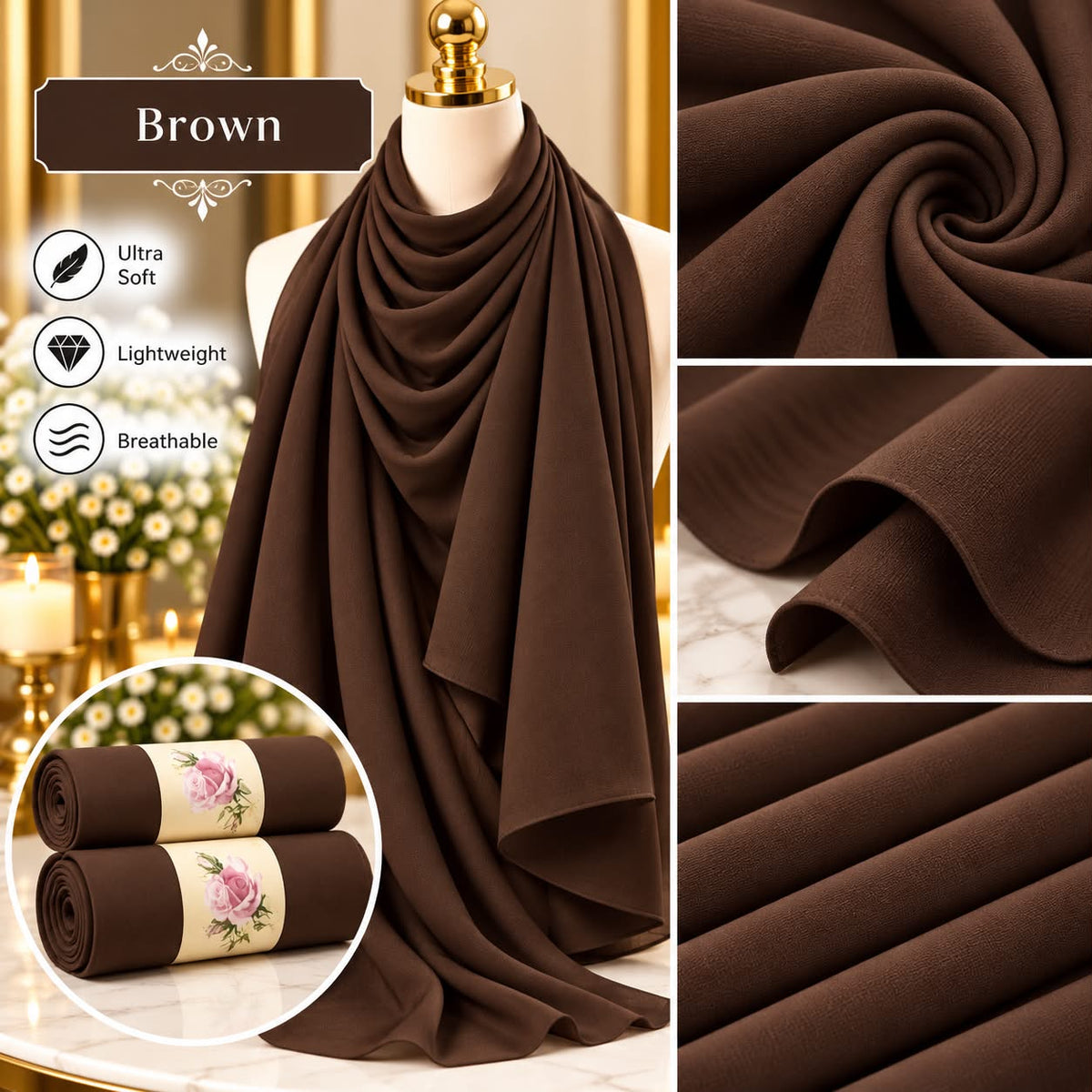 Plain Hijab Scarf Soft Lightweight Everyday Headscarf Elegant Muslim Women’s Hijab