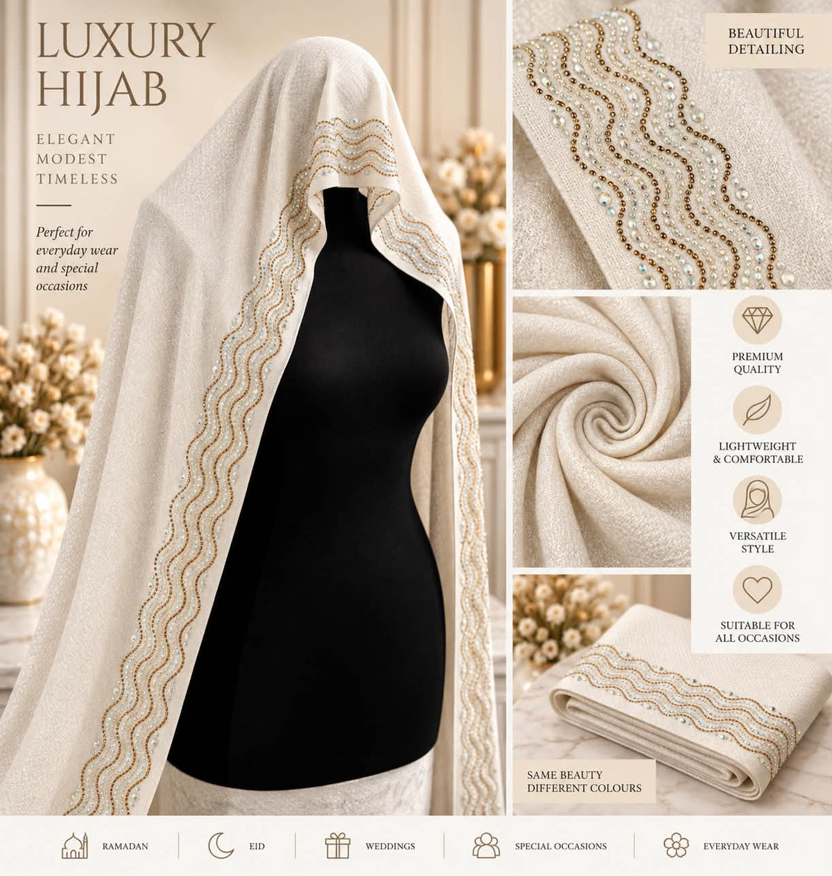 Luxury Rhinestone Hijab Scarf Shimmer Embellished Modest Headscarf Elegant Occasion Hijab