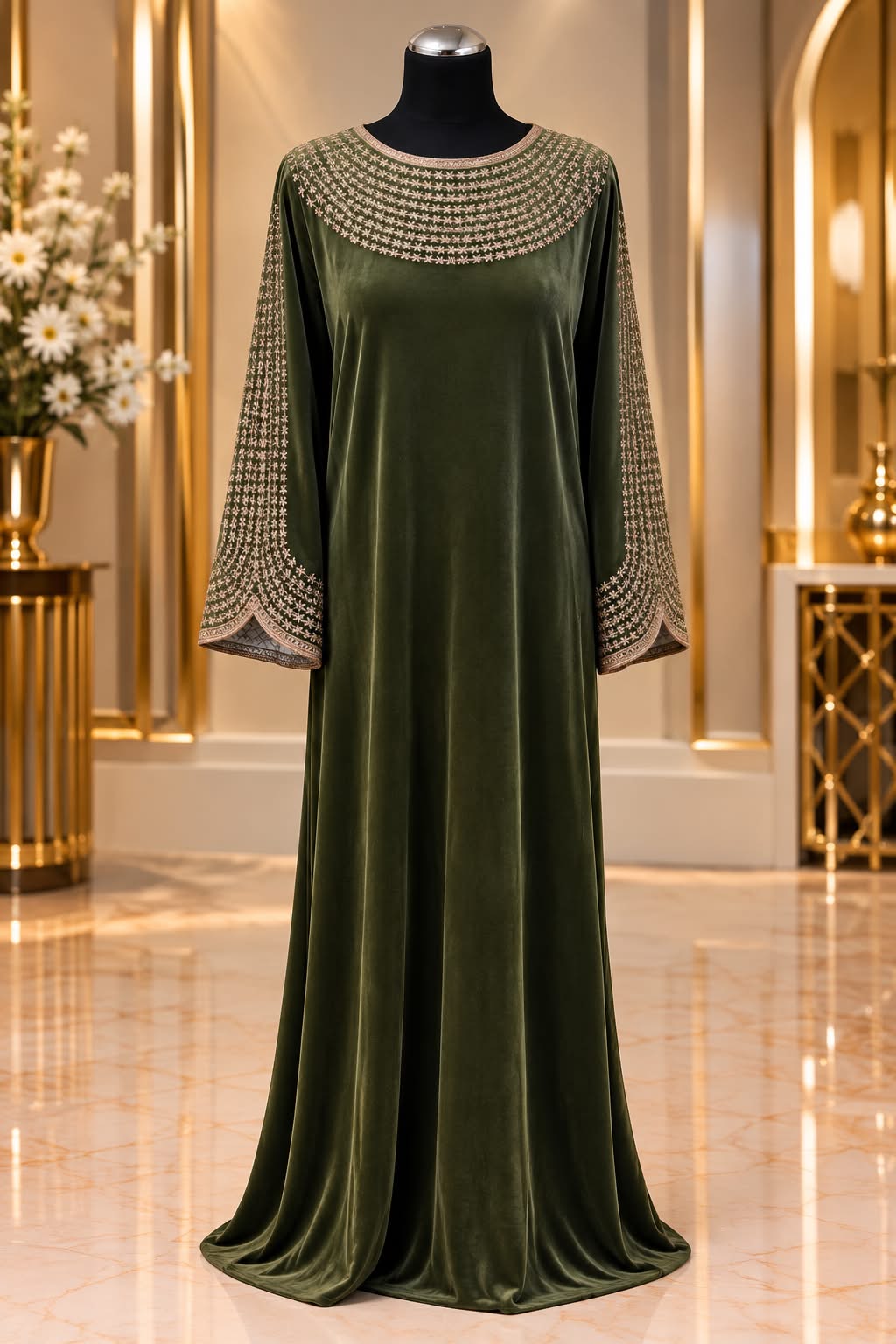 Luxury Velvet Jalabiya Maxi Dress   Embellished Wide Sleeve Abaya  Elegant Modest Occasion Dress