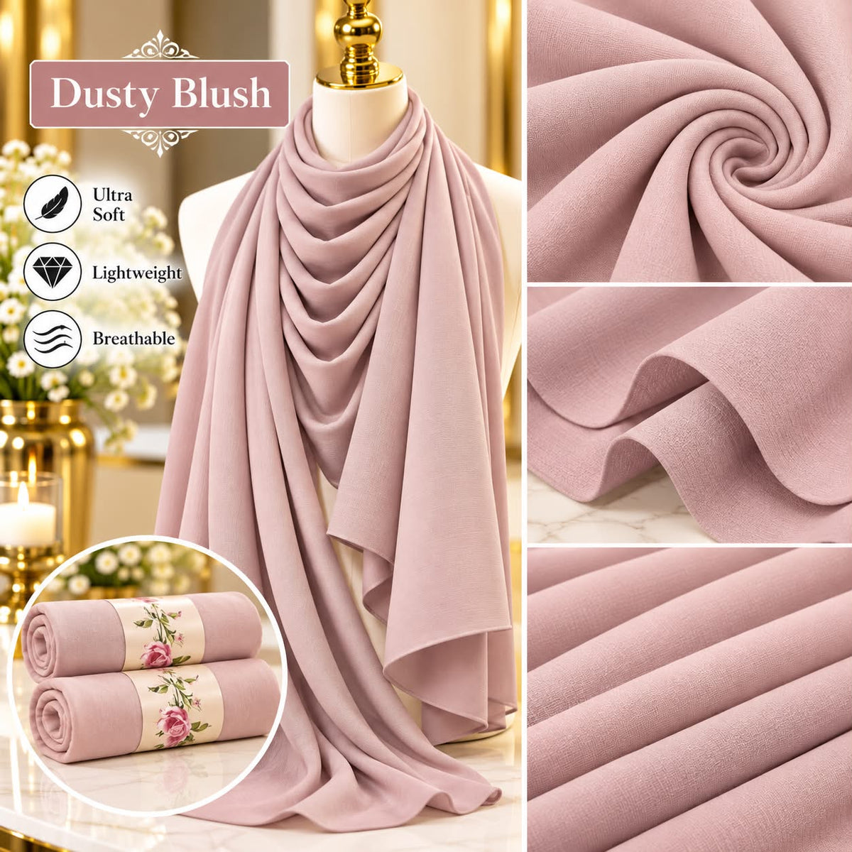 Plain Hijab Scarf Soft Lightweight Everyday Headscarf Elegant Muslim Women’s Hijab