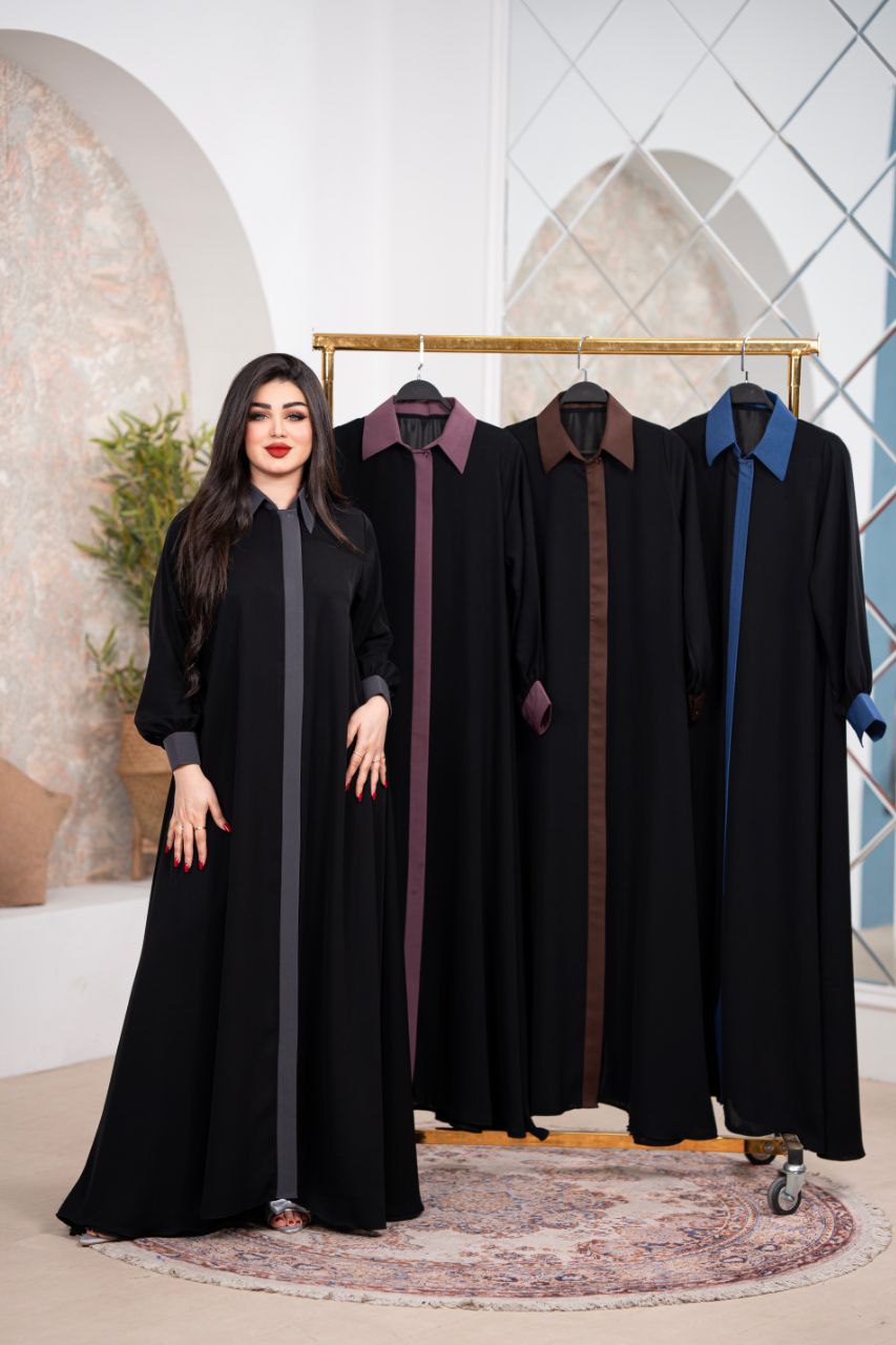Black Abaya with Contrast Front Panel | Modern Buttoned Abaya | Elegant Modest Dress &  | Luxury