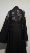 Luxury Black Beaded Abaya Free Size | Elegant Modest Dress | Crystal Embroidered Kaftan | Eid Evening Abaya