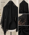 Black Chiffon Hijab with Beaded Feather Leaf Design