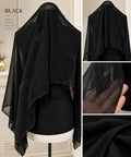 Black Chiffon Hijab with Beaded Leaf Motifs & Crystal Edge