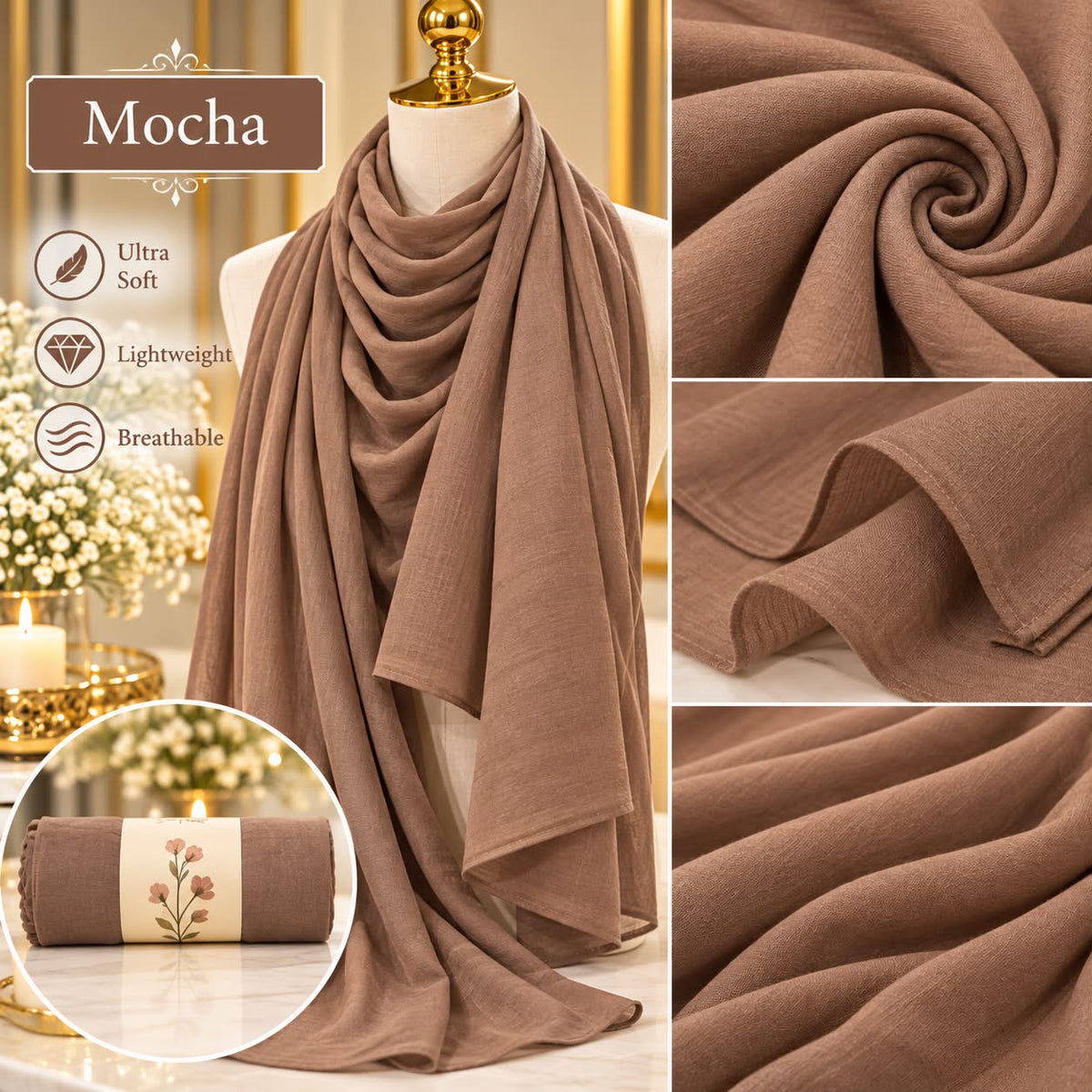 Plain Hijab Scarf Soft Lightweight Everyday Headscarf Elegant Muslim Women’s Hijab