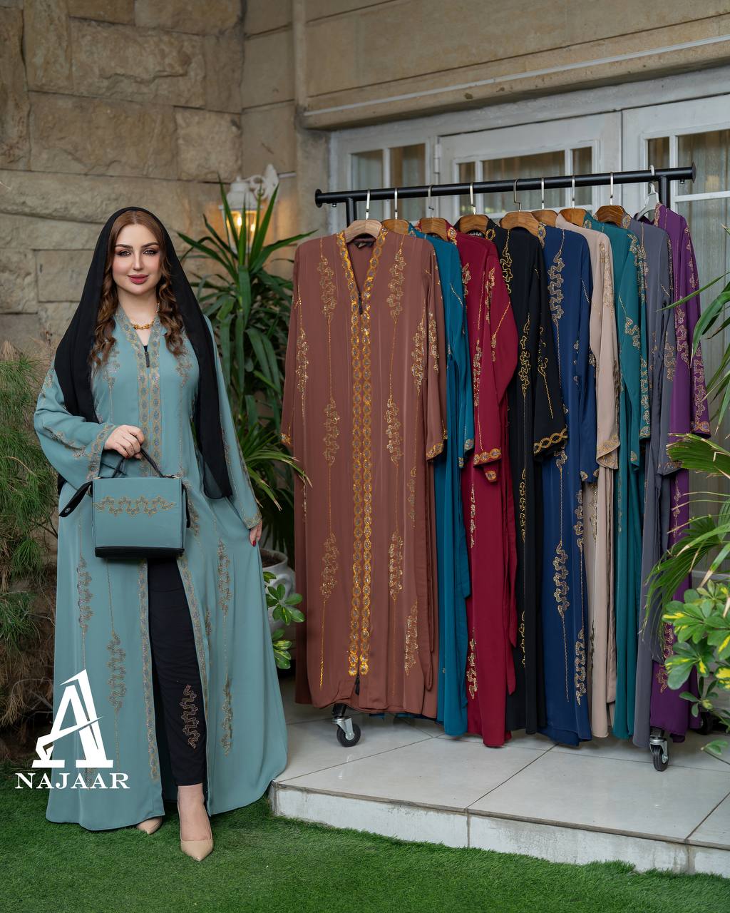 Embroidered Abaya Set | Turkish Modest Dress, Pajama Pants & Scarf