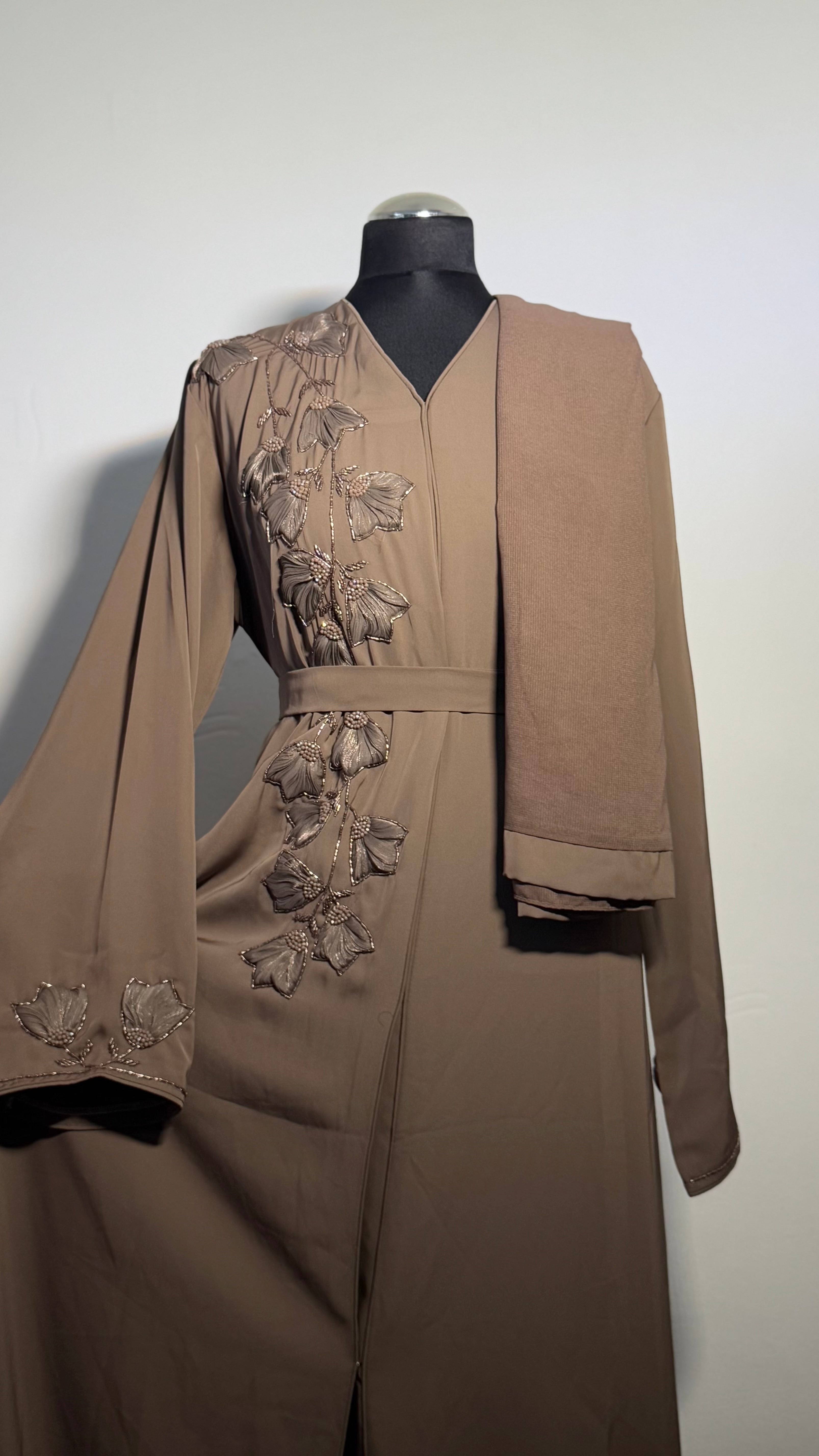 Embroidered Abaya with Matching Hijab Set | Floral Modest Dress for Occasions