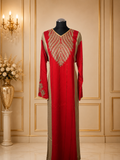 Luxury Embroidered Maxi Dress for Women – Moroccan Kaftan Abaya Long Sleeve Evening Gown with Gold Embellishment
