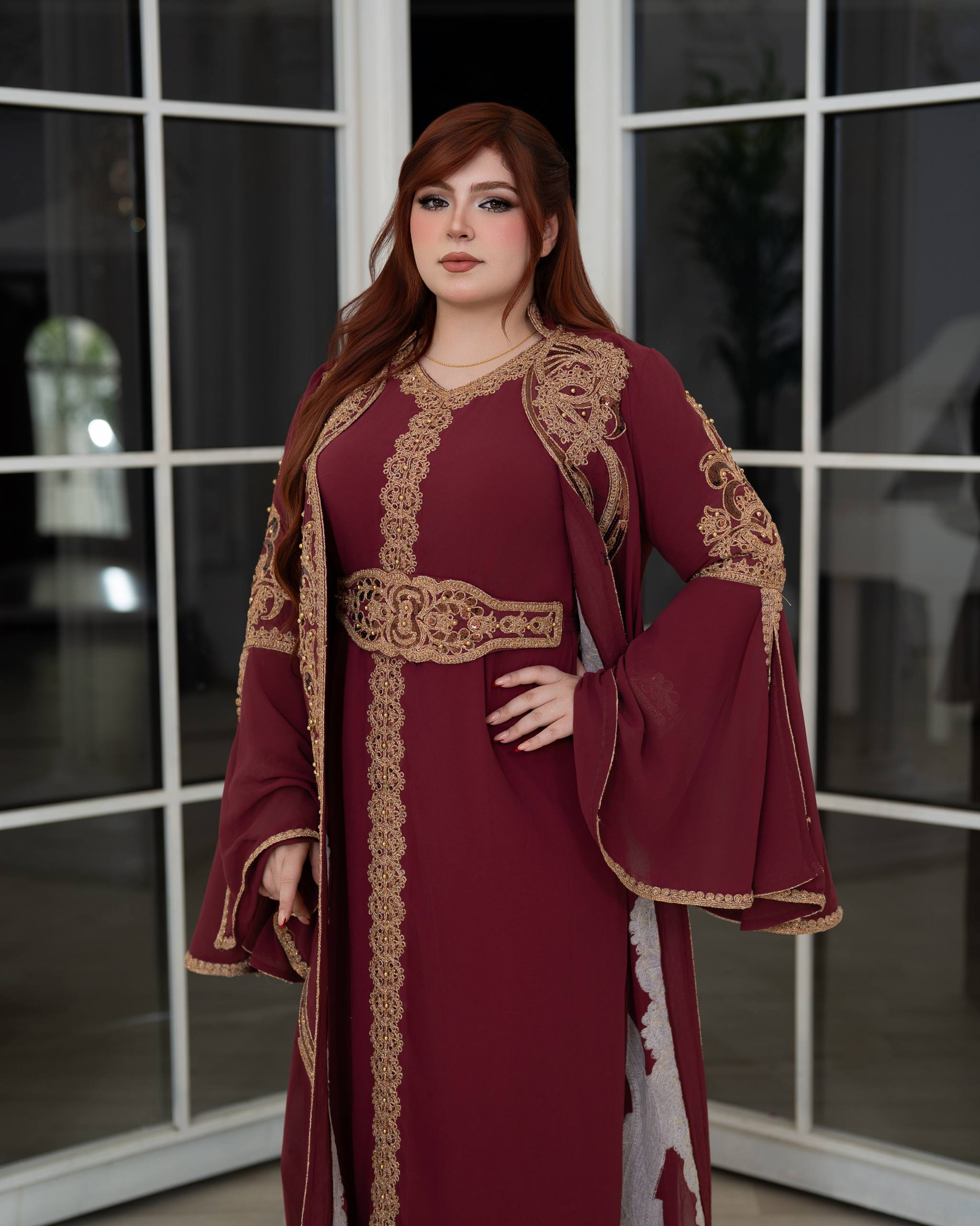 Luxury  Kaftan Set | Crystal Belt, Modest Islamic Dress