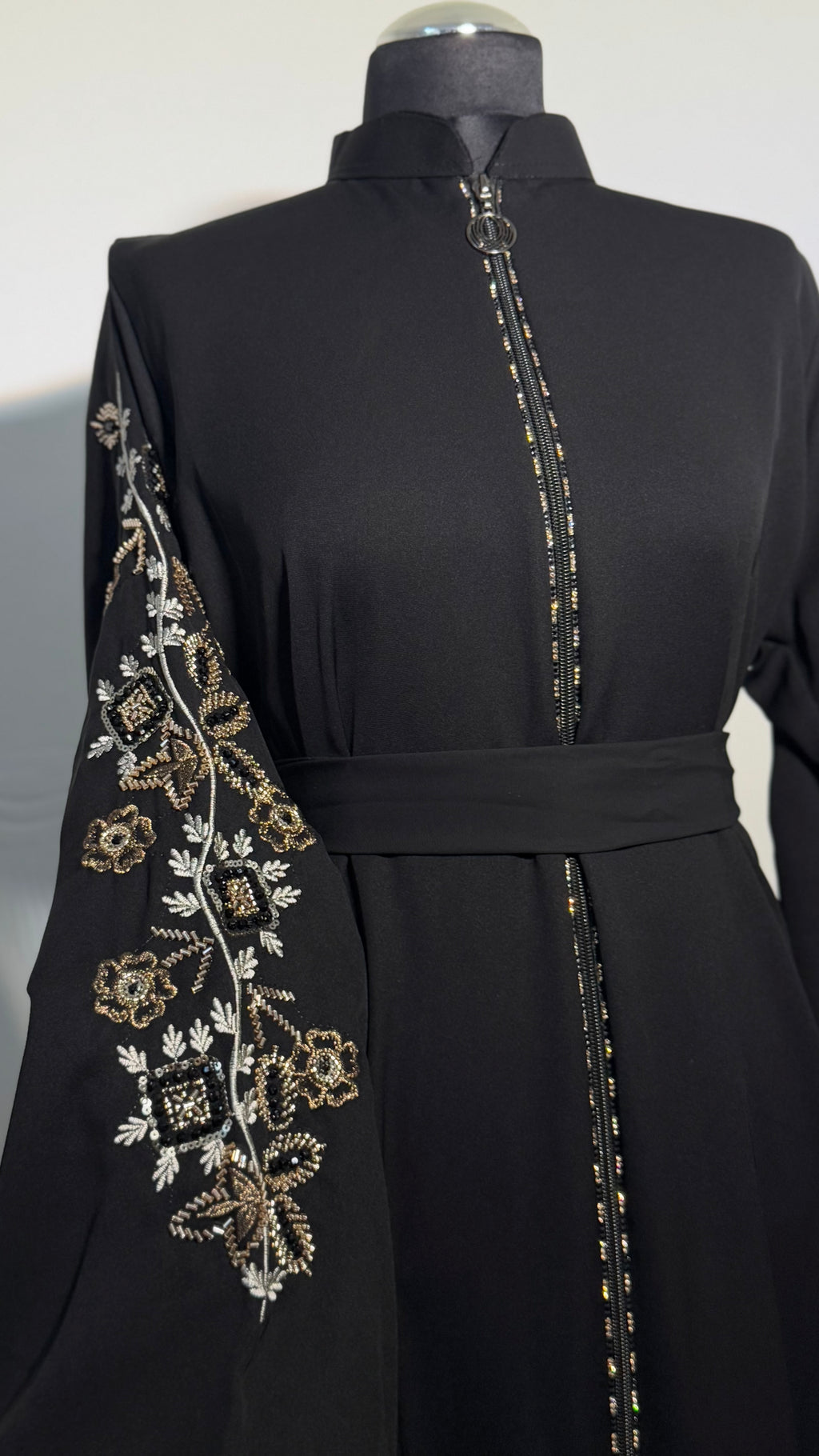Black Embroidered Abaya | Elegant Modest Dress with Statement Sleeve | Evening Eid Outfit
