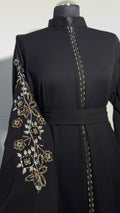 Black Embroidered Abaya | Elegant Modest Dress with Statement Sleeve | Evening Eid Outfit