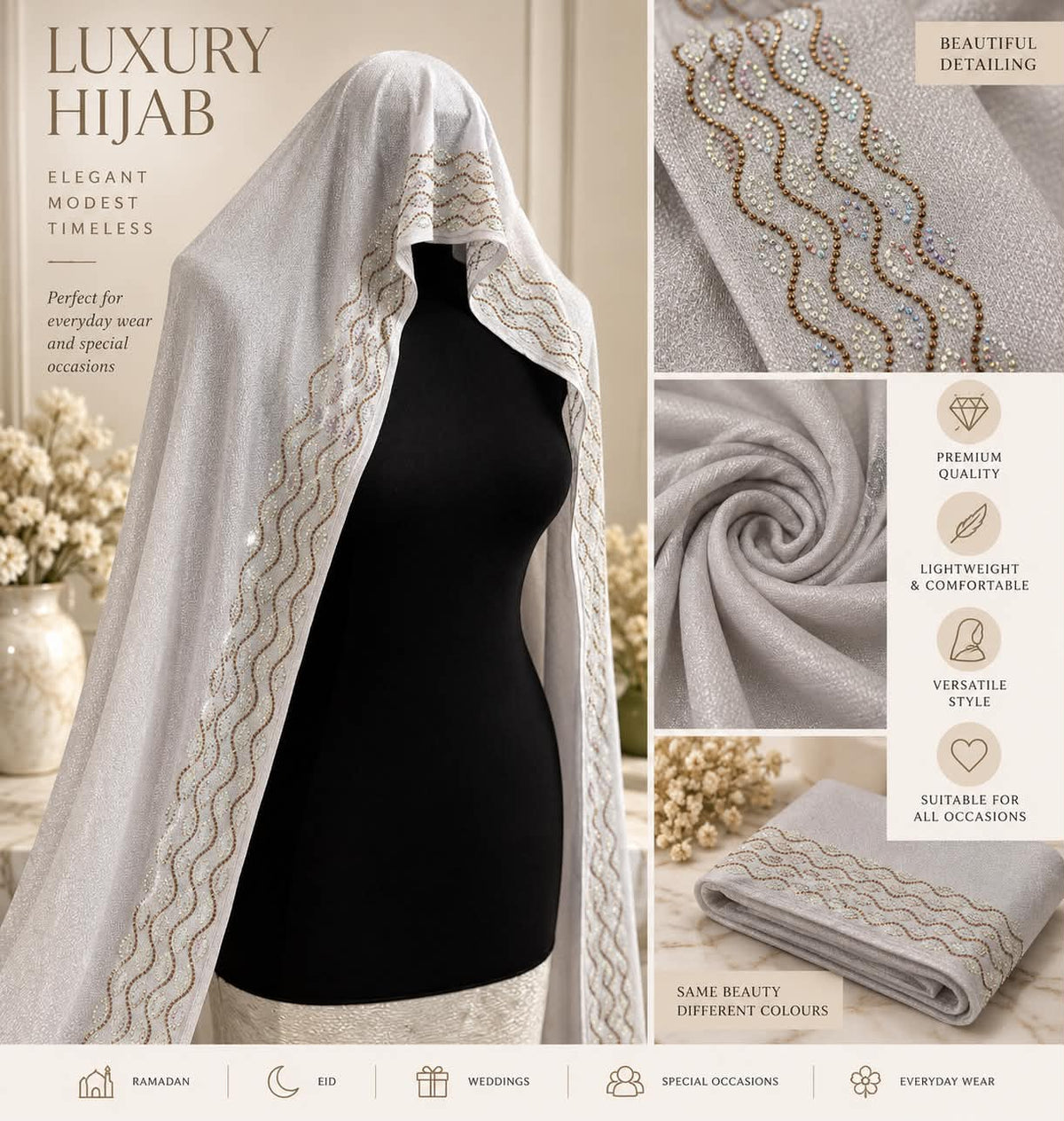 Luxury Rhinestone Hijab Scarf Shimmer Embellished Modest Headscarf Elegant Occasion Hijab