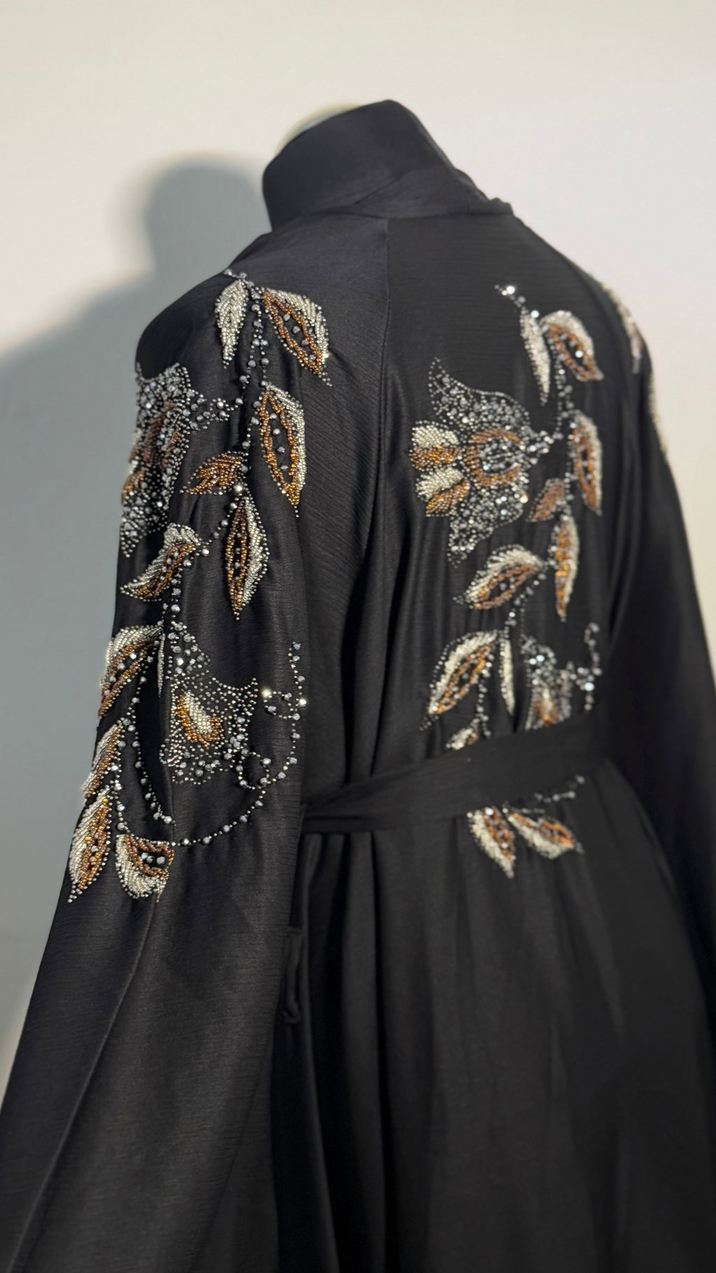 Luxury Black Beaded Abaya Free Size | Elegant Modest Dress | Crystal Embroidered Kaftan | Eid Evening Abaya
