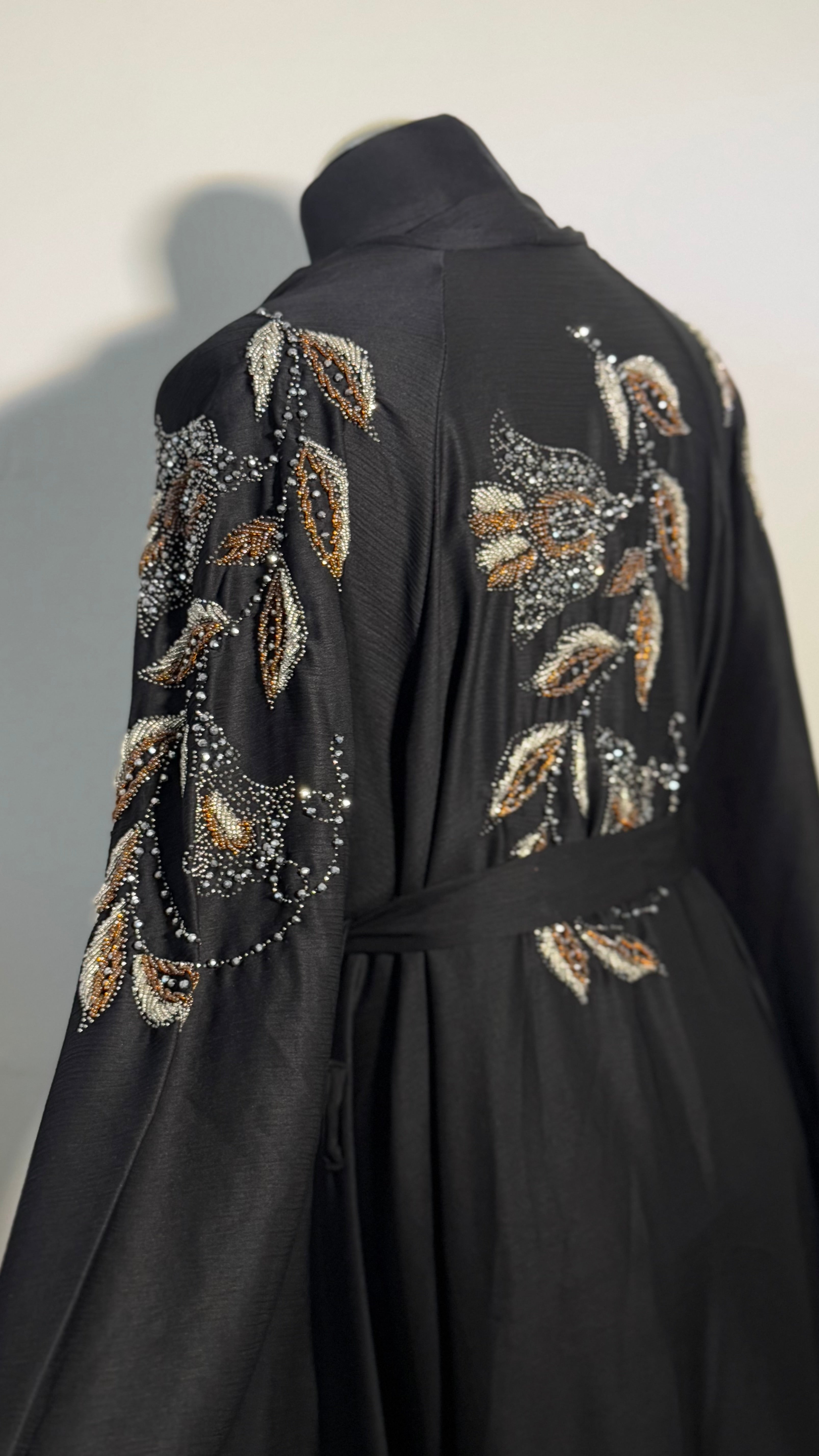 Luxury Black Beaded Abaya Free Size | Elegant Modest Dress | Crystal Embroidered Kaftan | Eid Evening Abaya