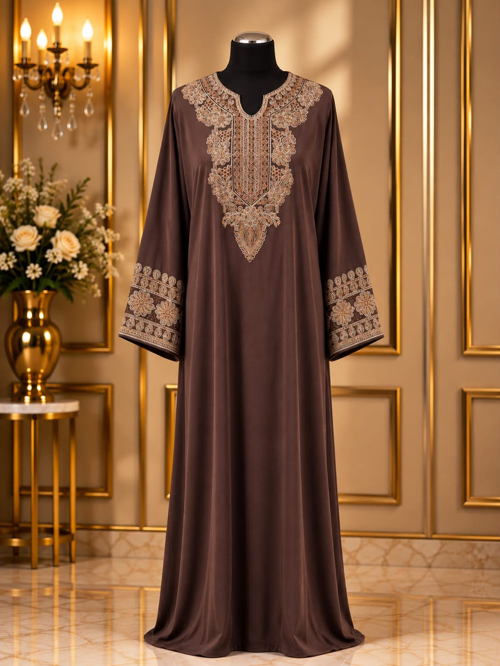 Embroidered Jalabiya Maxi Dress Elegant Modest Kaftan