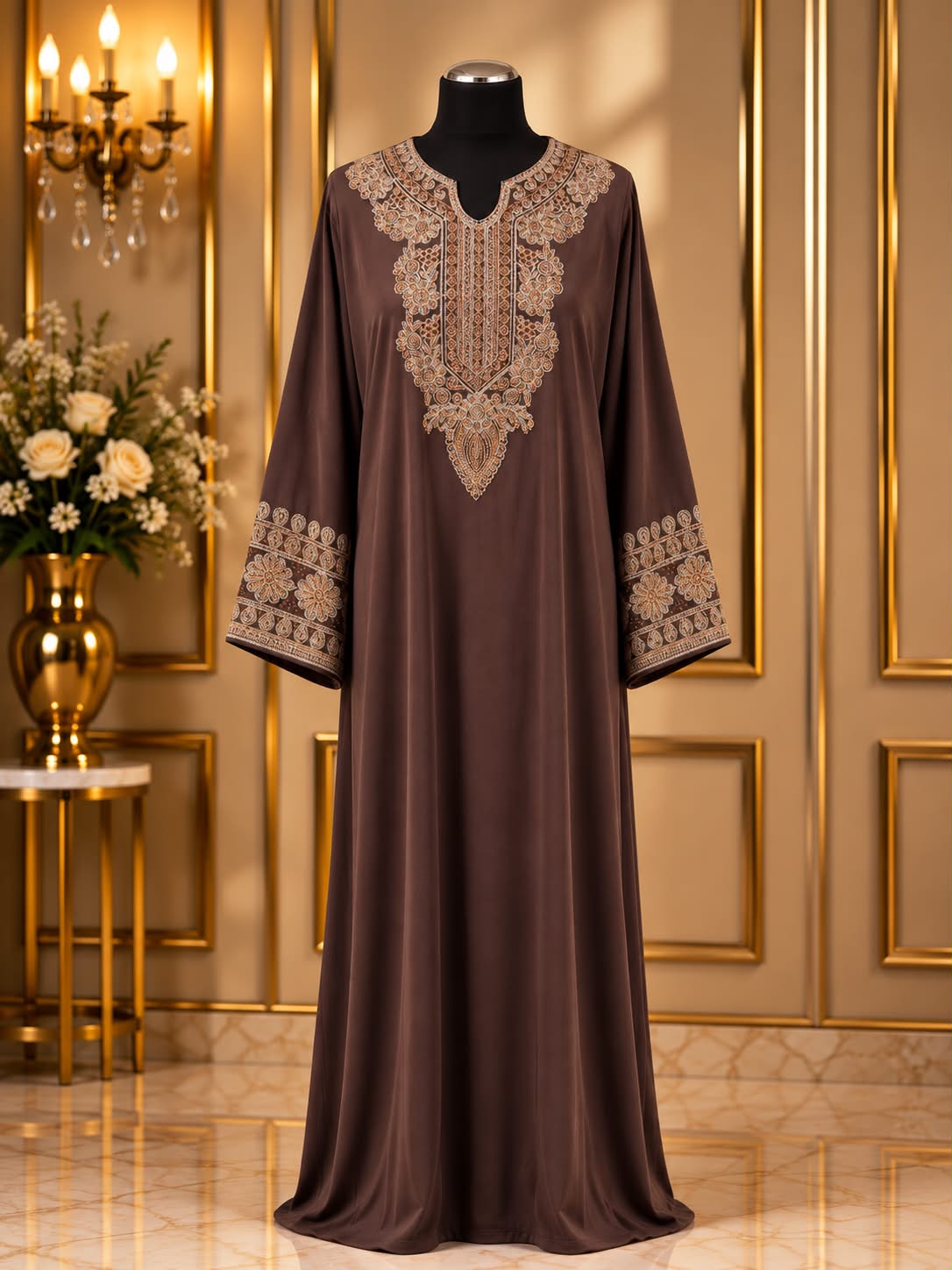 Embroidered Jalabiya Maxi Dress Elegant Modest Kaftan