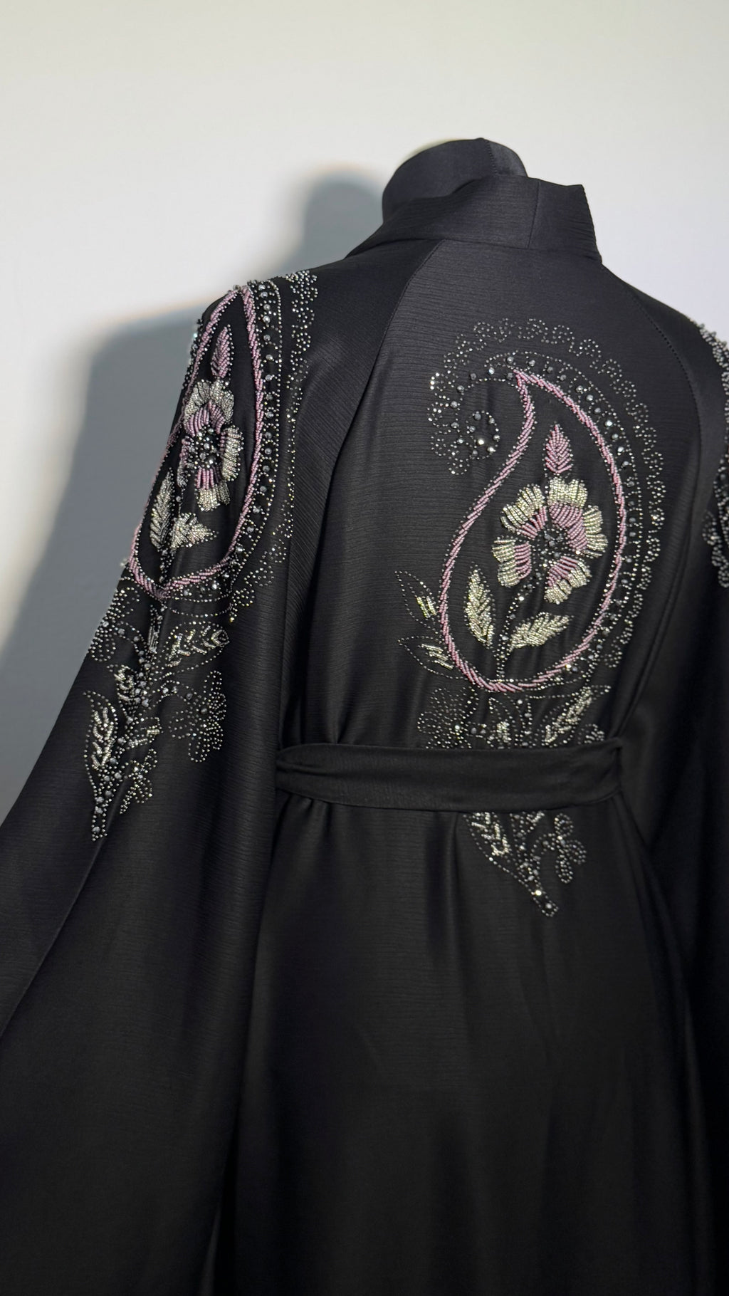 Luxury Black Beaded Abaya Free Size | Elegant Modest Dress | Crystal Embroidered Kaftan | Eid Evening Abaya