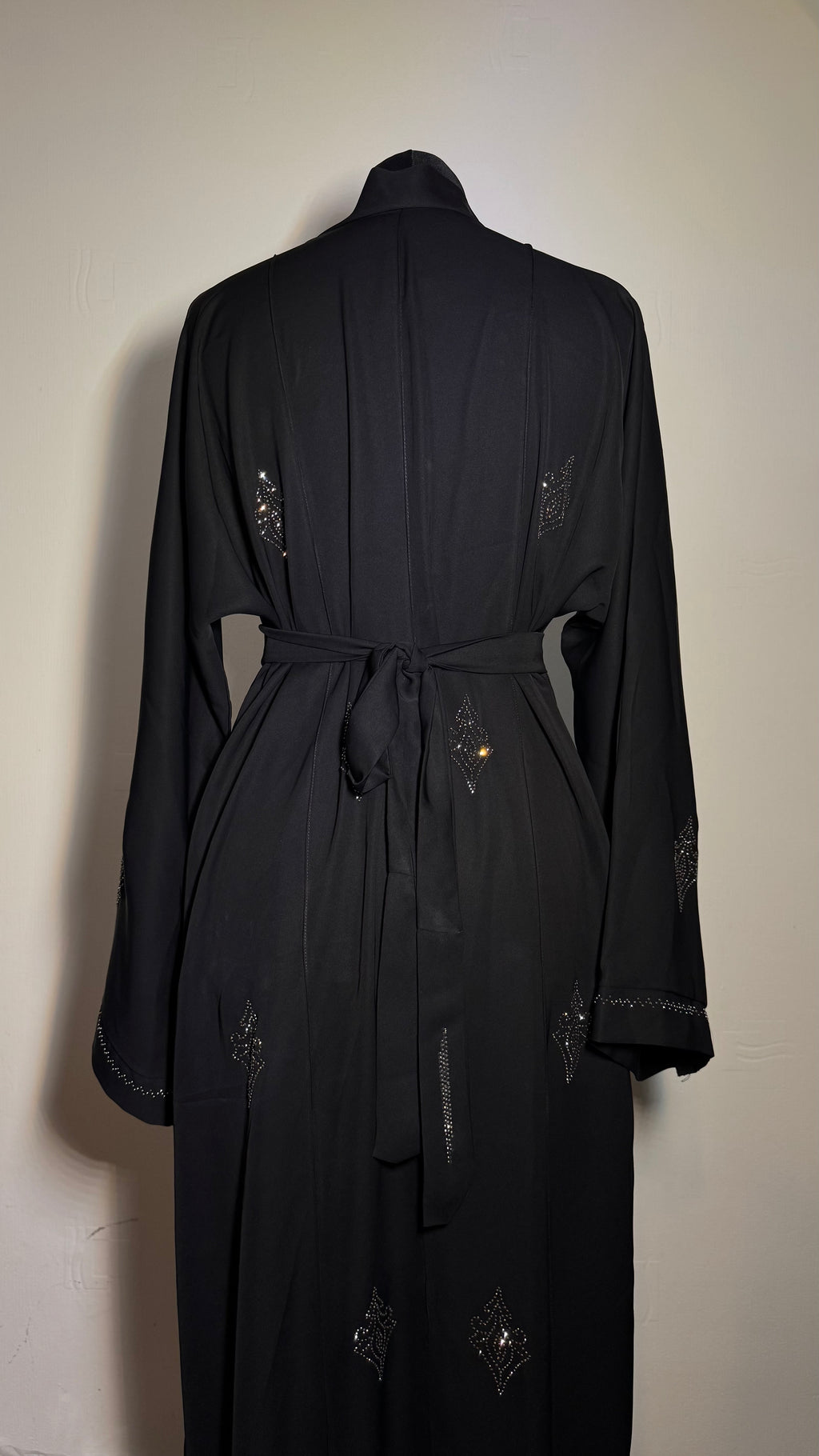 Elegant Abaya with Crystal Detail, Long Sleeve, Belted