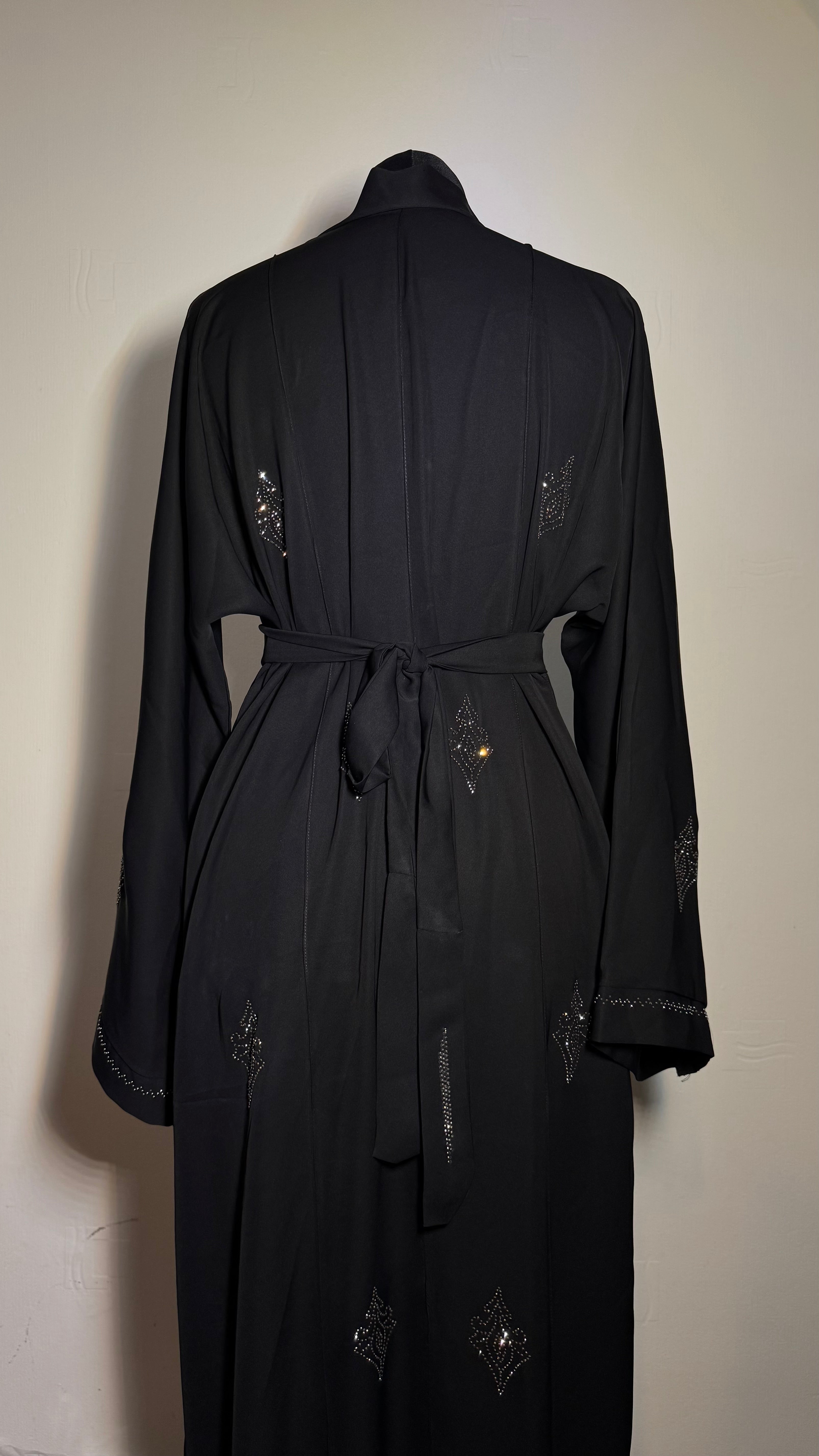 Elegant Abaya with Crystal Detail, Long Sleeve, Belted