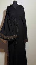 Black Embellished Abaya, Elegant Modest Dress with Drawstring Waist, Sparkle Sleeve Abaya, Evening Wear