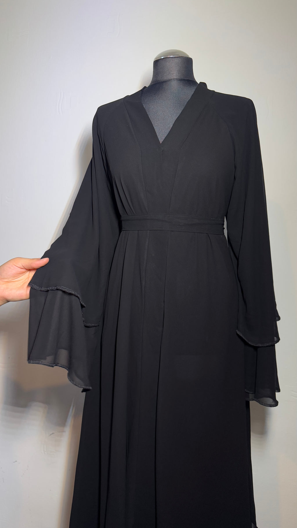 Dress for Women – Chiffon Abaya with Layered Sleeves, Leopard Print, Dusty Rose & Black, Free Size