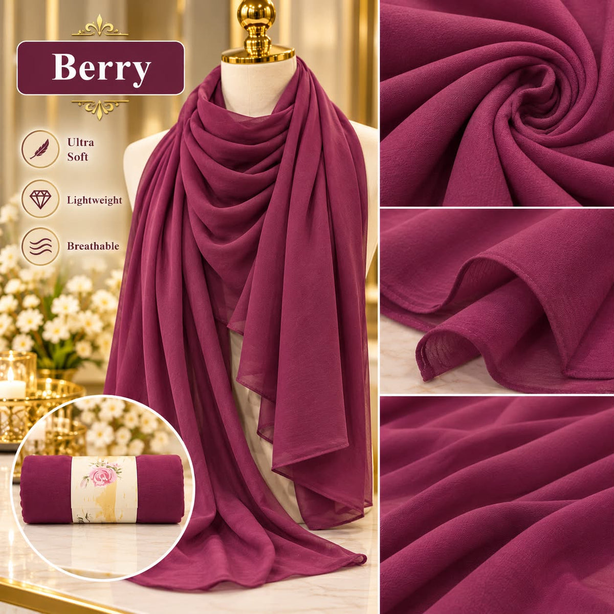 Plain Hijab Scarf Soft Lightweight Everyday Headscarf Elegant Muslim Women’s Hijab