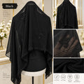 Black Chiffon Hijab with Crystal Leaf Detail Beaded Border