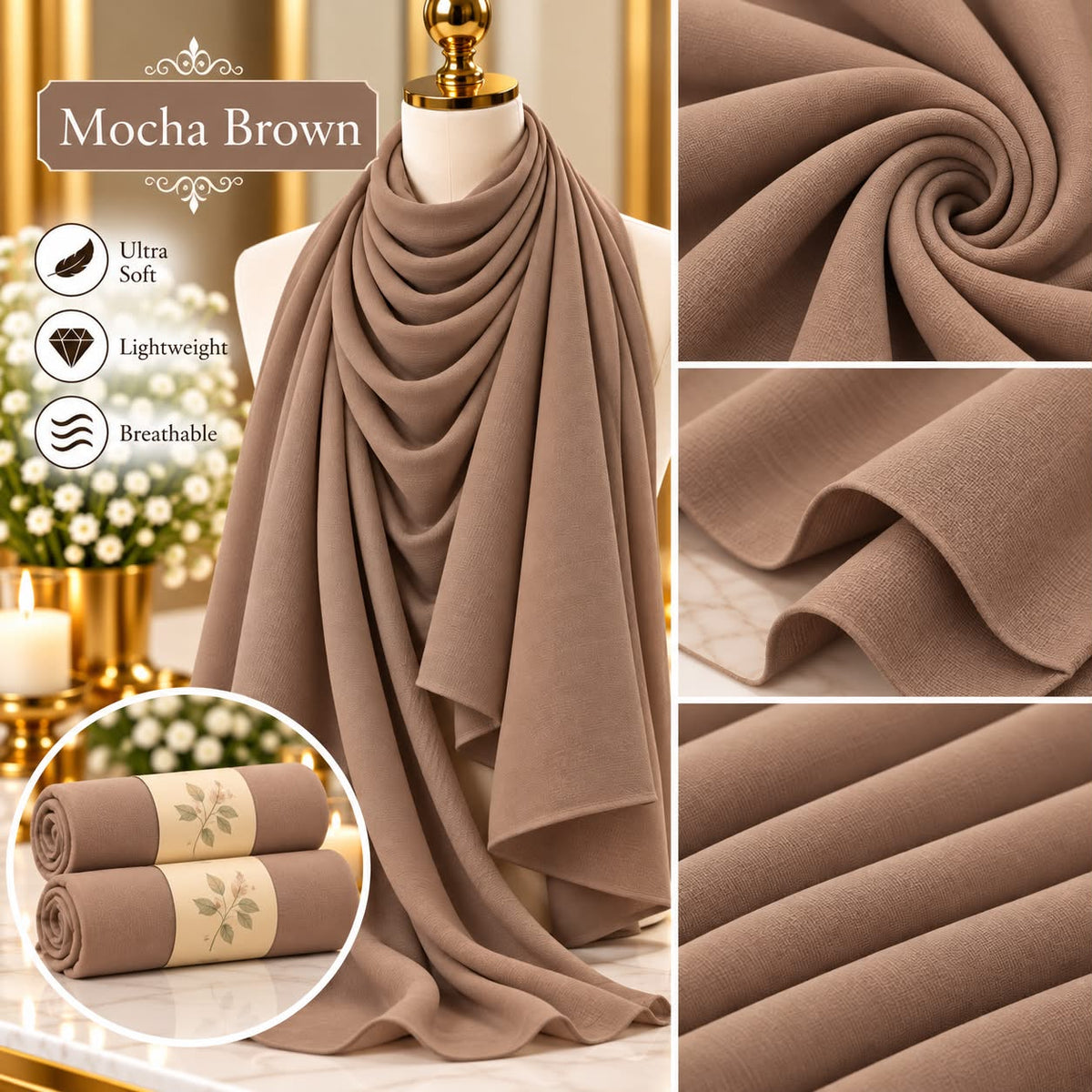 Plain Hijab Scarf Soft Lightweight Everyday Headscarf Elegant Muslim Women’s Hijab