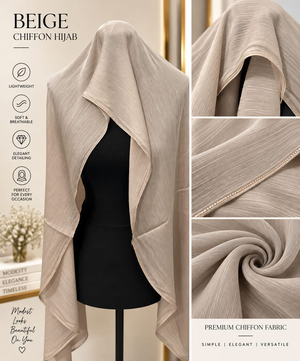 Luxury Textured Chiffon Hijab with Delicate Crystal Edge Elegant Lightweight Women’s Scarf