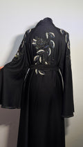 Luxury Black Beaded Abaya Free Size | Elegant Modest Dress | Crystal Embroidered Kaftan | Eid Evening Abaya