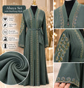 Embellished Abaya with Matching Black Hijab – Rhinestone Detail Belted Open Abaya