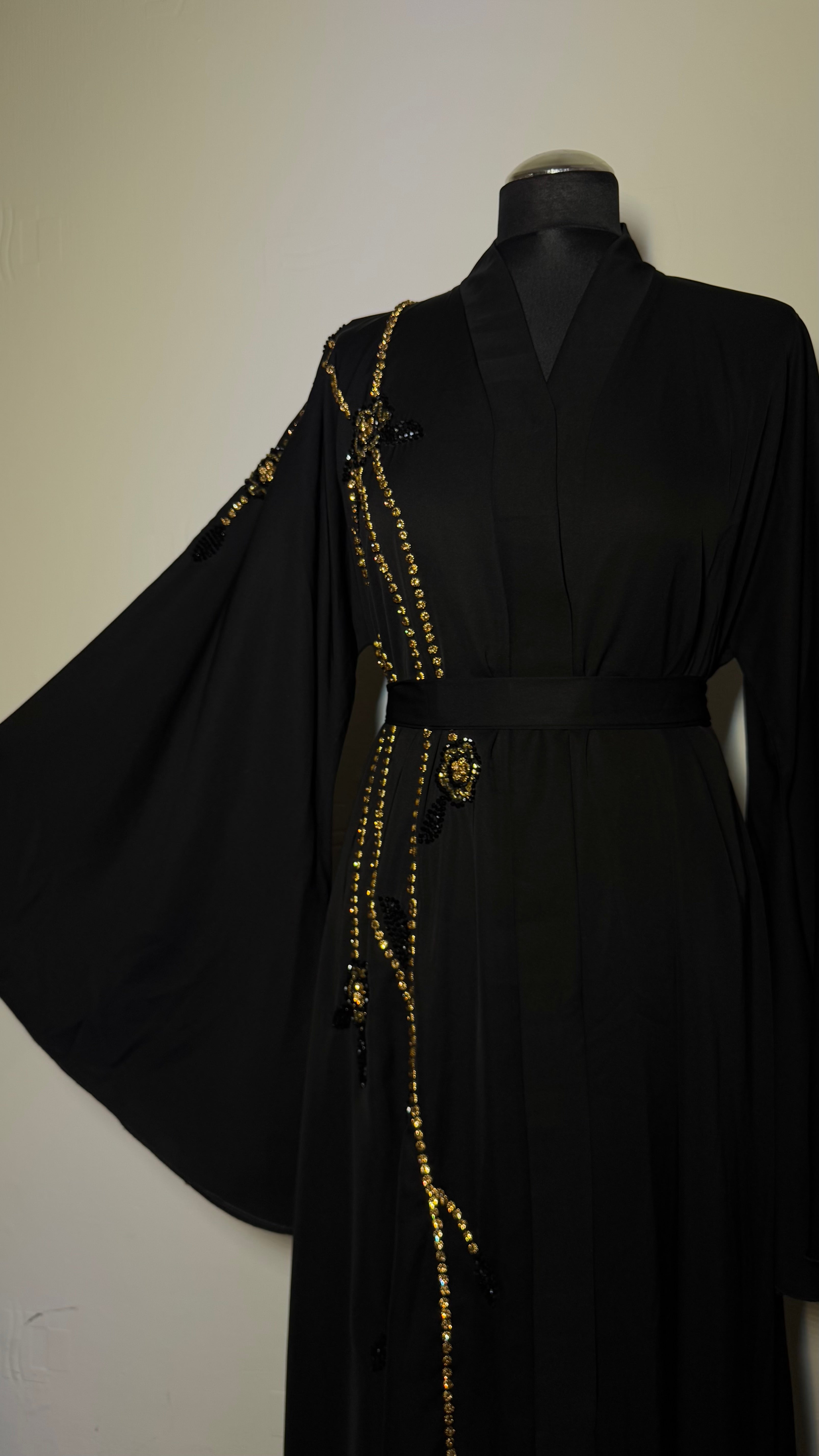 Luxury Handmade Black Abaya with Embroidery – Dubai Style , Elegant Eid Outfit, Modest Evening Dress