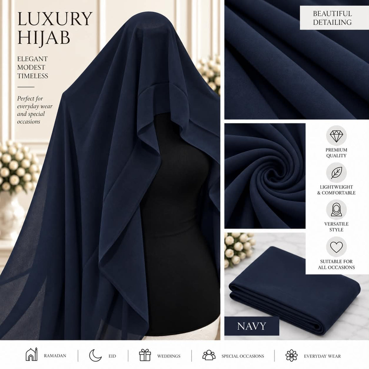 Women’s Chiffon Hijab Scarf Lightweight Soft Plain Headscarf everyday Modest Muslim Shawl