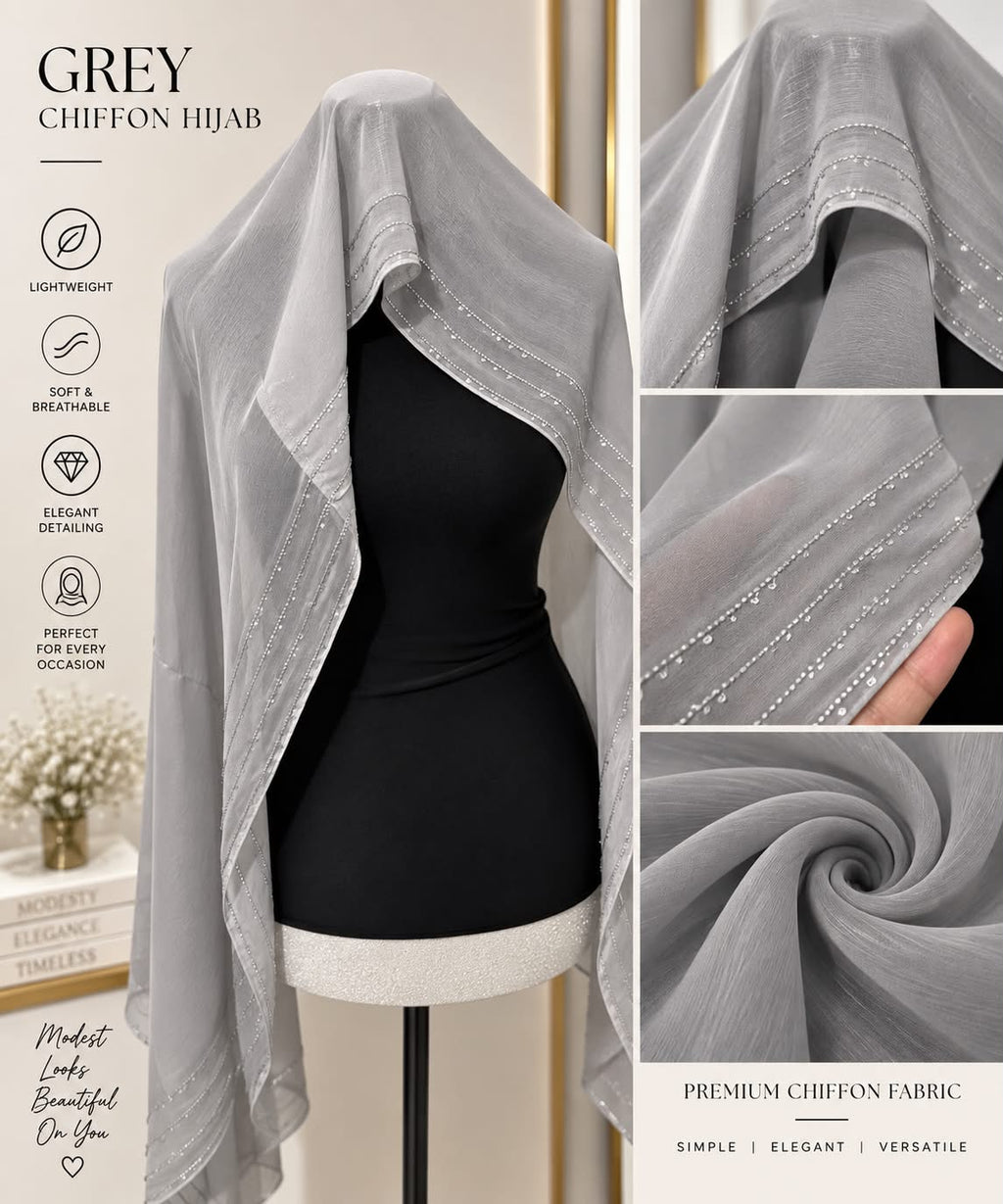 Luxury Textured Chiffon Hijab with Delicate Crystal Edge Elegant Lightweight Women’s Scarf