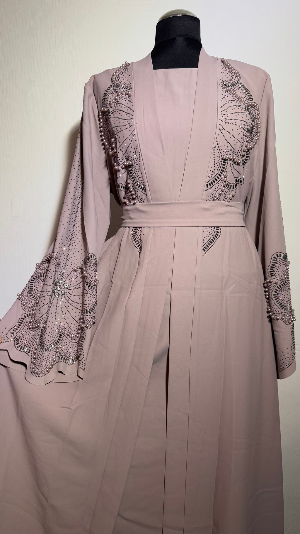 Luxury Embellished 2 Piece Abaya Set, Beaded Sleeve Open Abaya with Inner Dress, Elegant Modest eid Wear