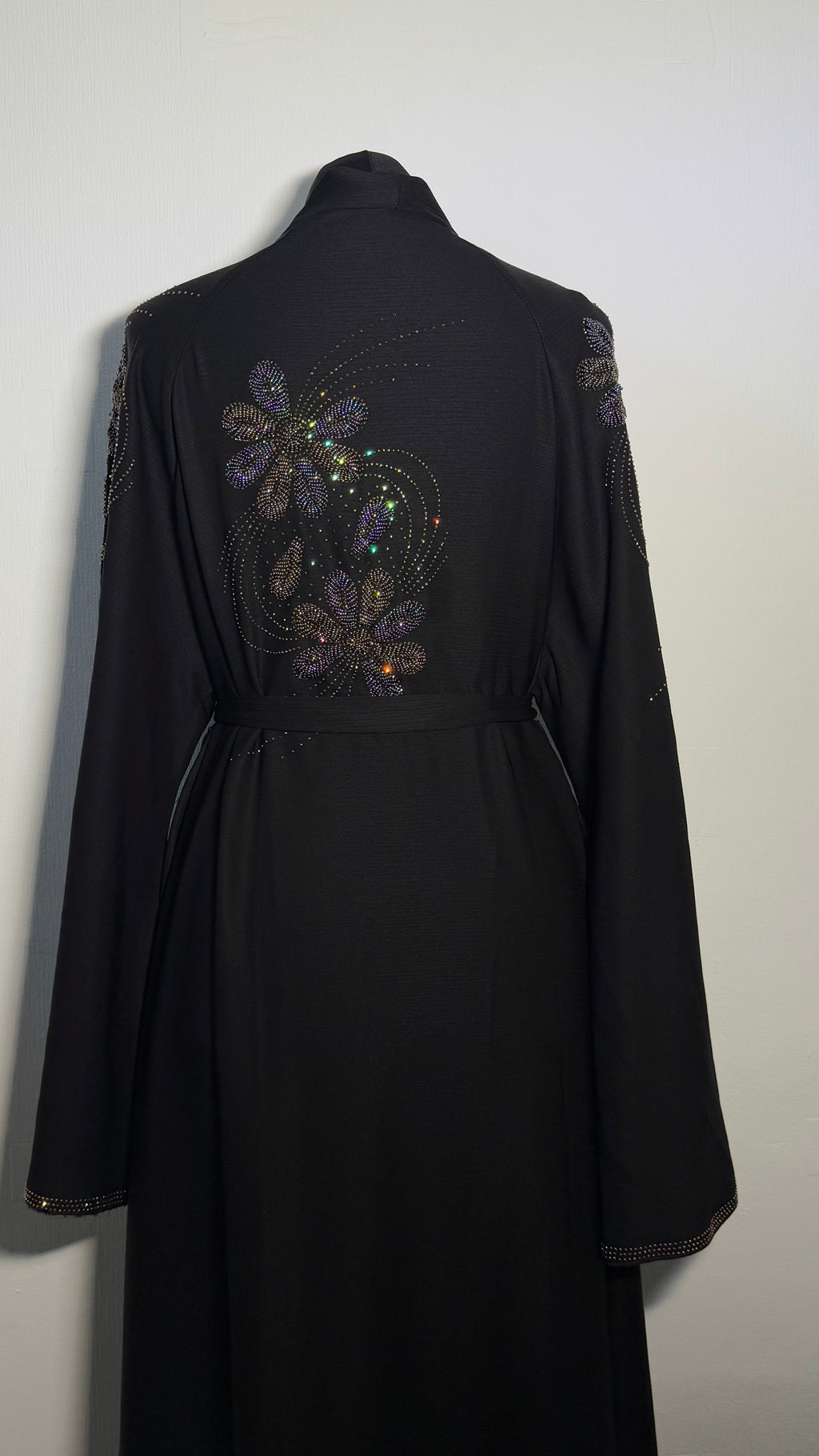 Luxury Black Beaded Abaya Free Size | Elegant Modest Dress | Crystal Embroidered Kaftan | Eid Evening Abaya
