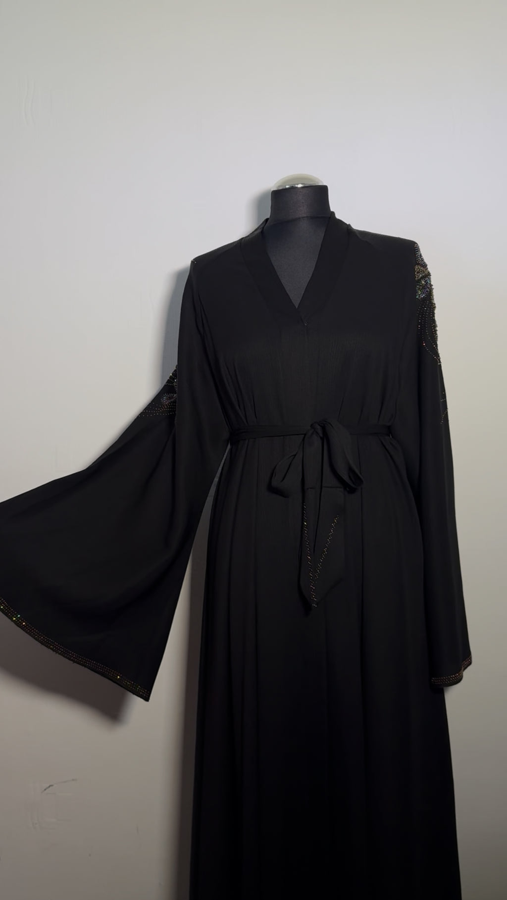 Luxury Black Beaded Abaya Free Size | Elegant Modest Dress | Crystal Embroidered Kaftan | Eid Evening Abaya