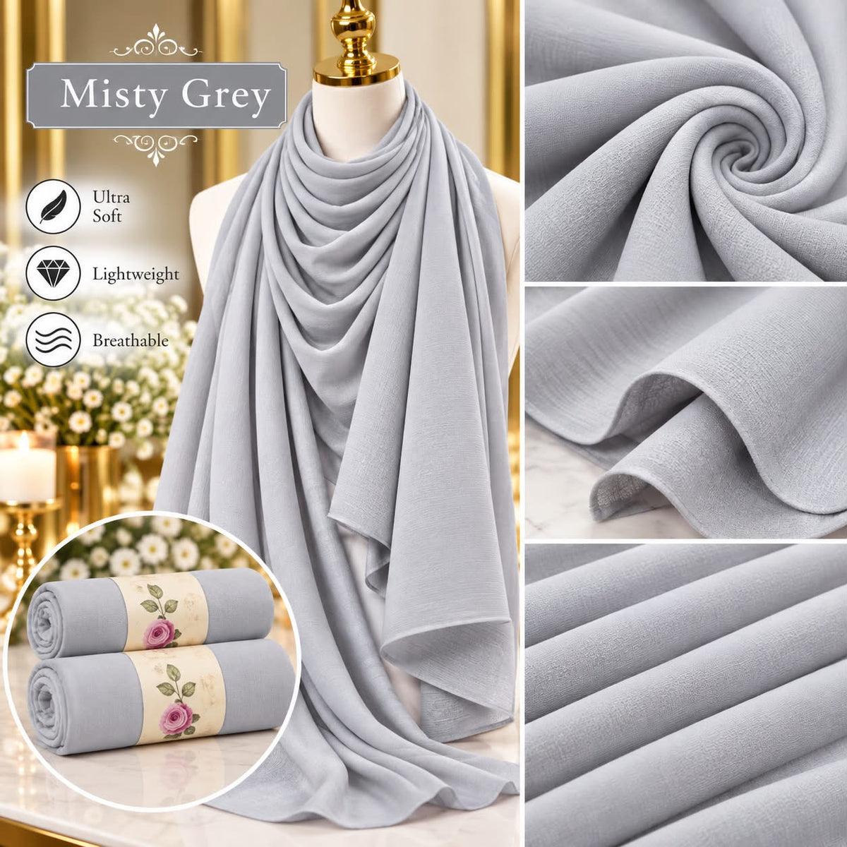 Plain Hijab Scarf Soft Lightweight Everyday Headscarf Elegant Muslim Women’s Hijab