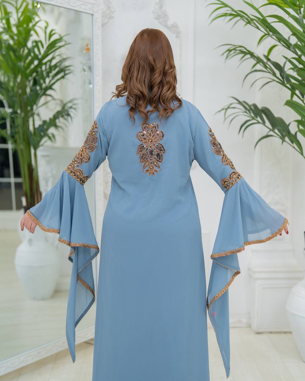 Luxury Crepe Kaftan Set | Crystal Belt, Modest Islamic Gown