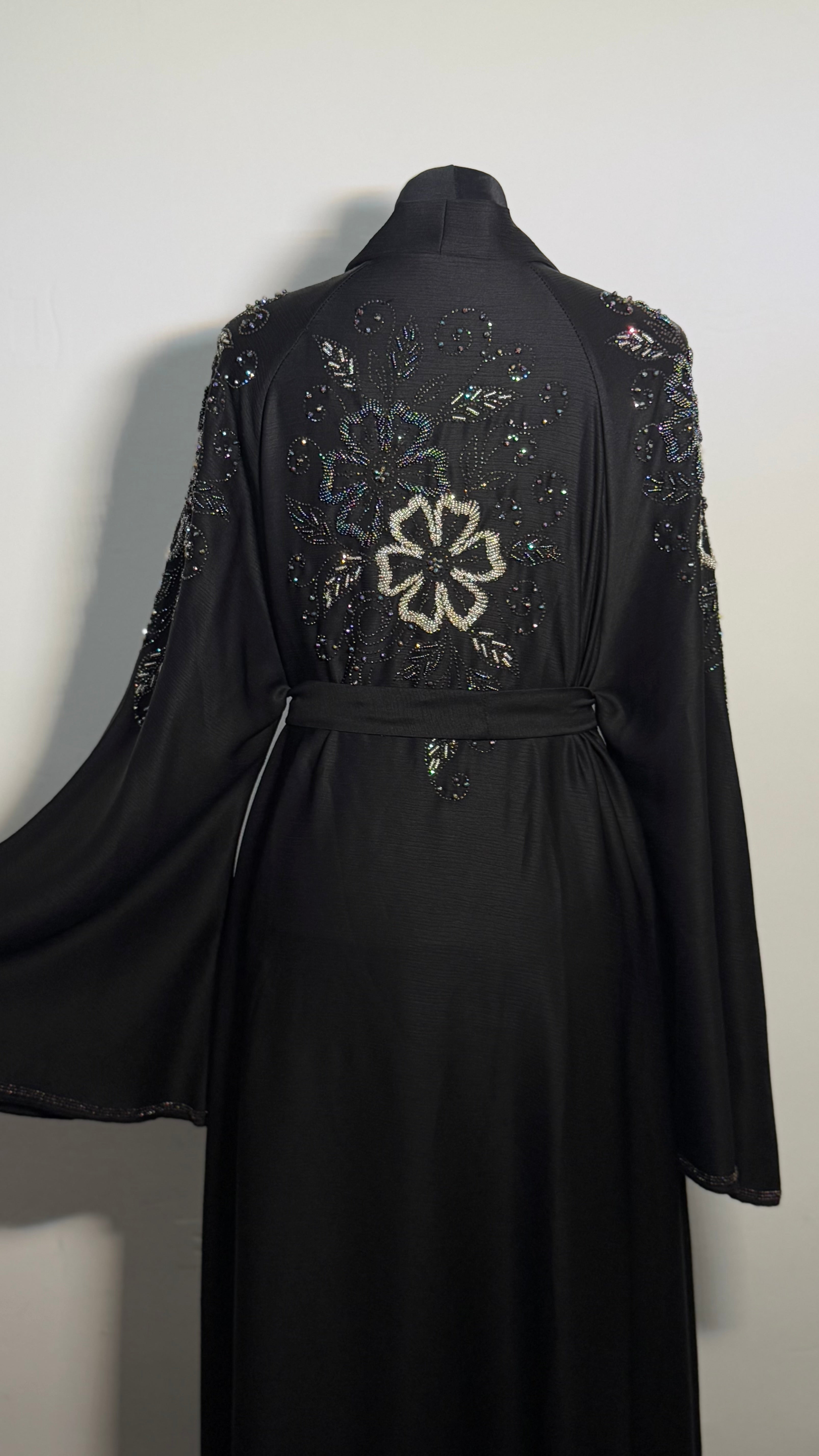 Luxury Black Beaded Abaya | Elegant Evening Abaya Dress | Modest Kaftan with Crystal Embroidery | Eid & Special Occasion Abaya
