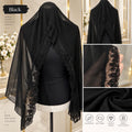 Black Chiffon Hijab with Elegant Beaded Scalloped Lace Trim